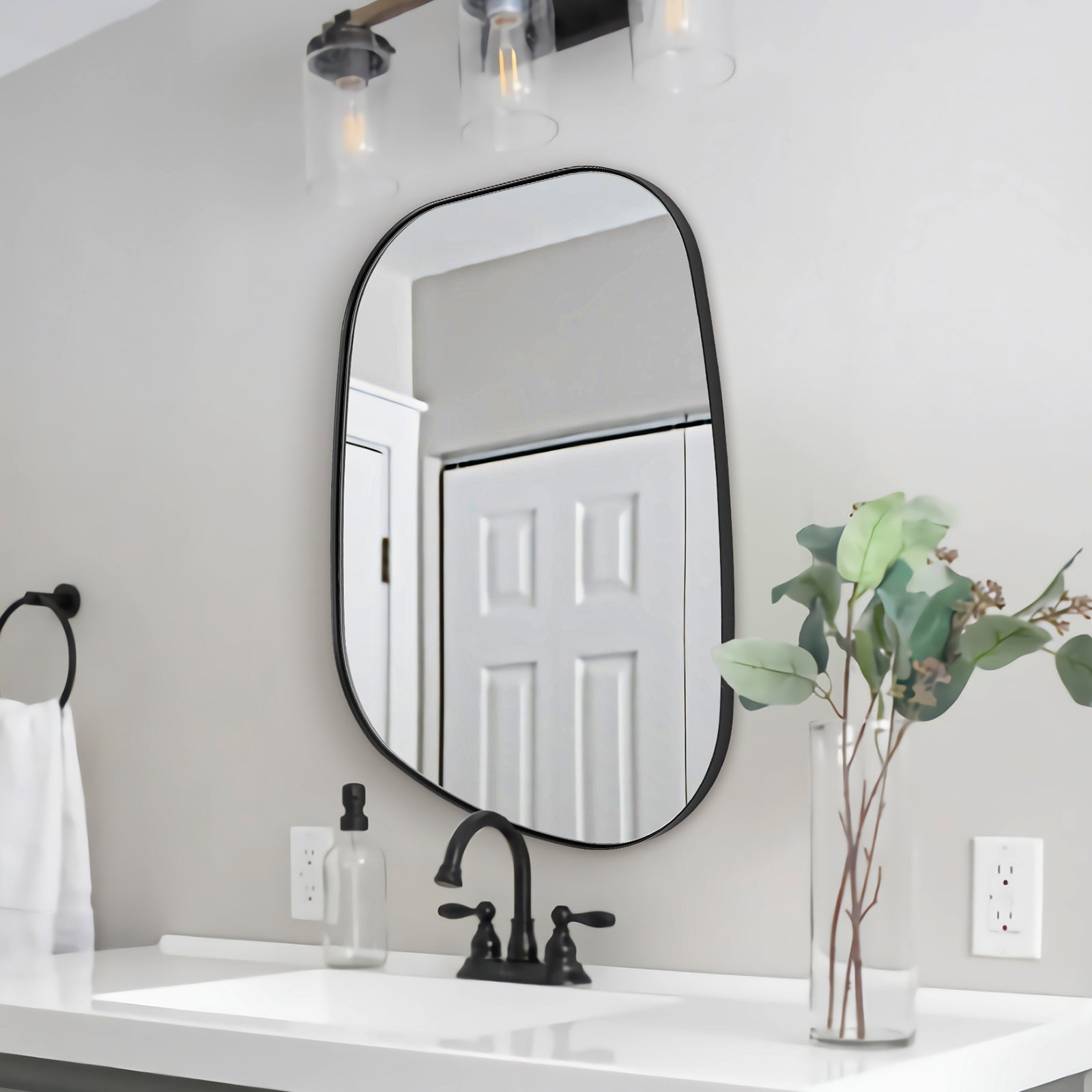 Asymmetrical Irregular Bathroom Wall Mirror | Stainless Steel Frame