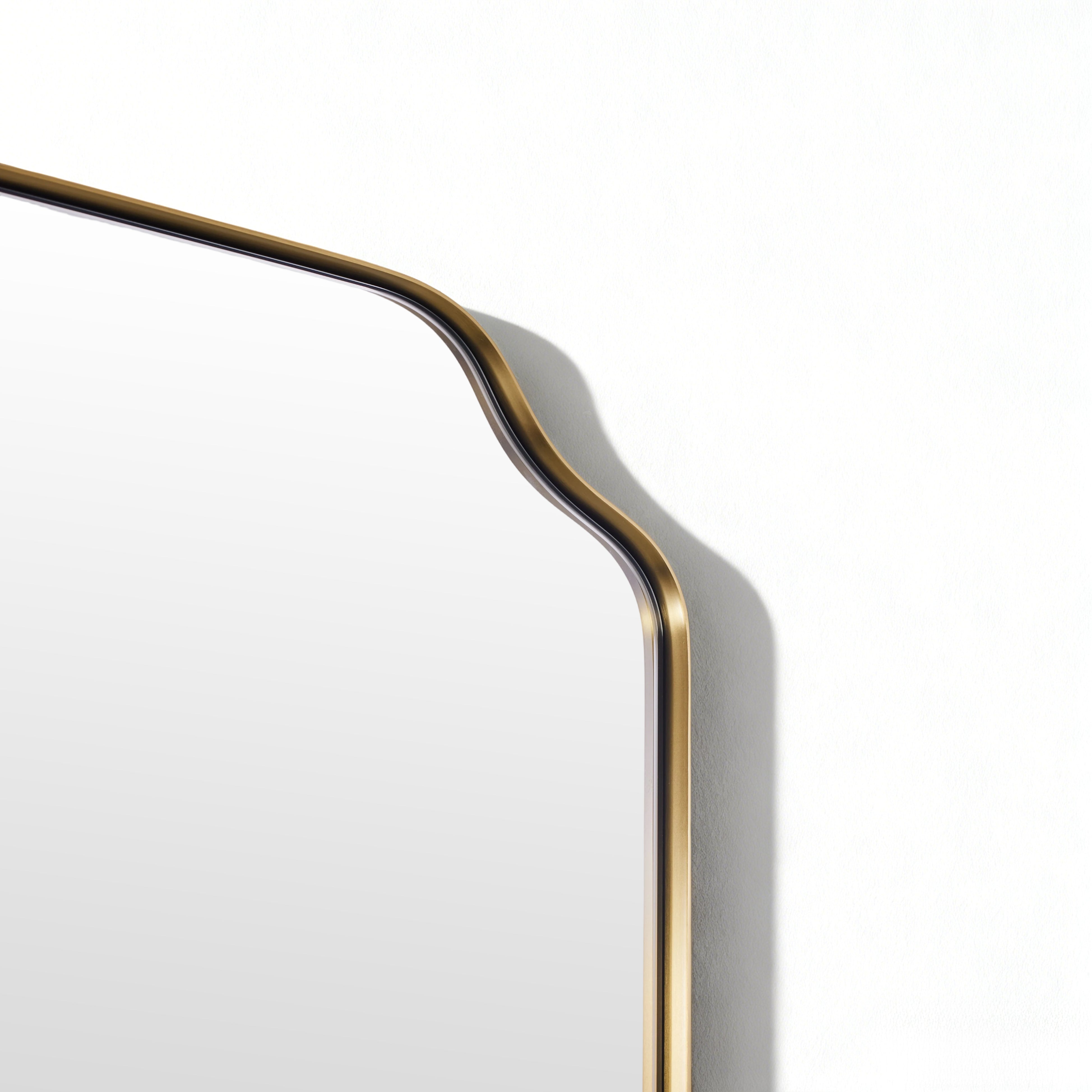 Modern Top Notched Corner Scalloped Bathroom Rectangle Vanity Wall Mirror | Stainless Steel Frame