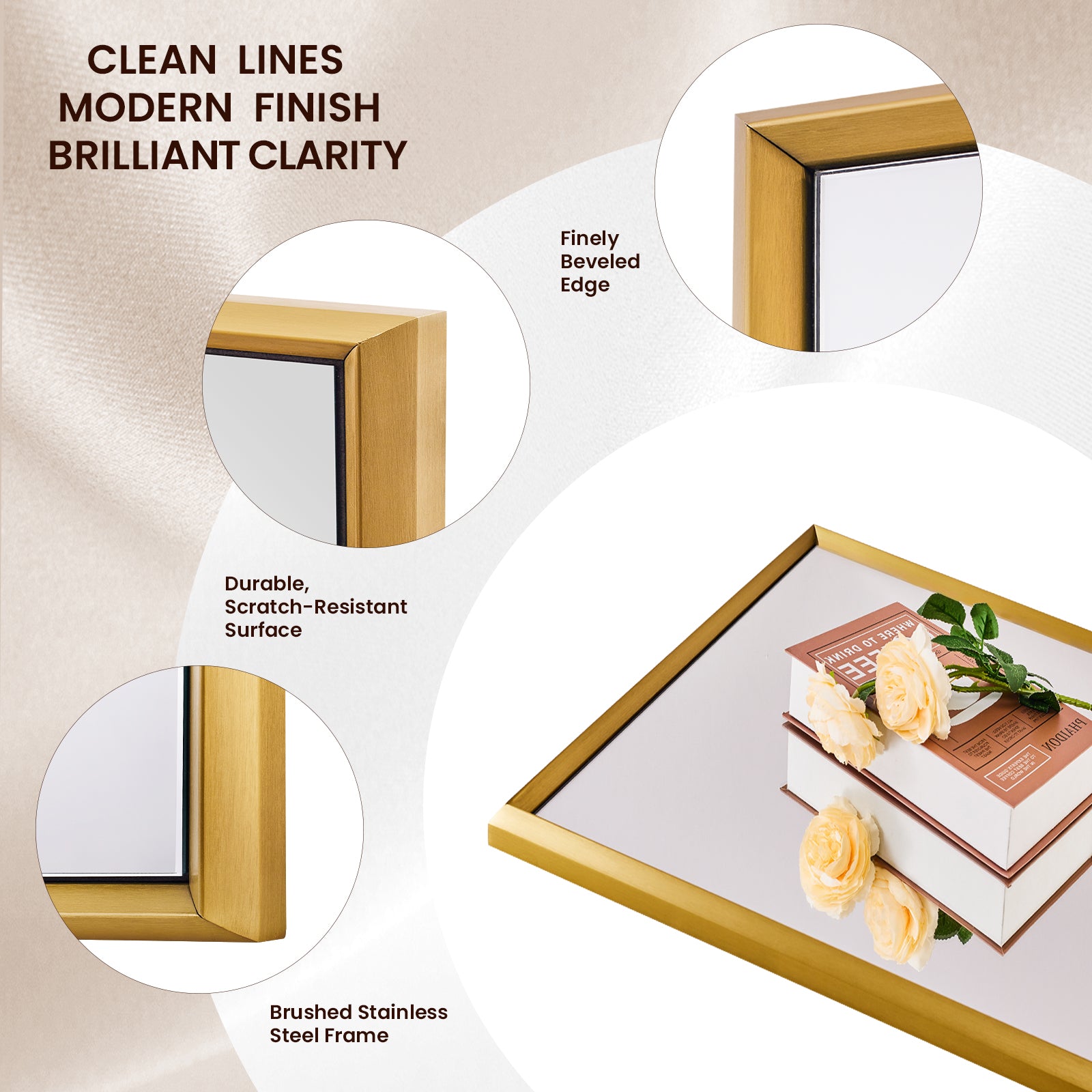 Open Box Like New:Beveled Framed Rectangle Bathroom Vanity Mirror |Stainless Steel Frame