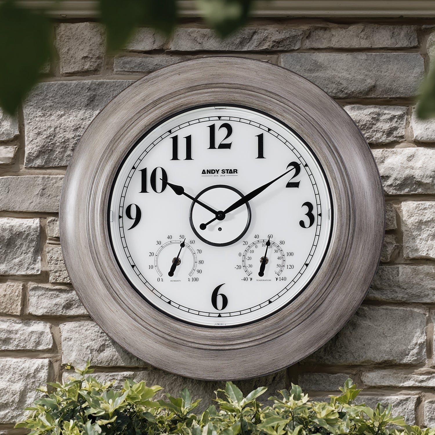 Contemporary Large Outdoor Wall Clock with Thermometer Weatherproof Illuminated ,21 Inch