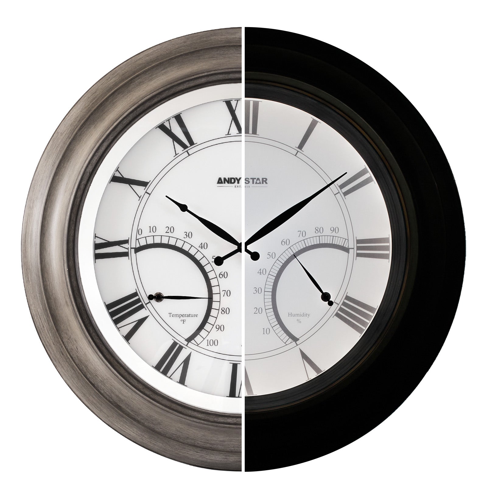 Oak Large Outdoor Wall Clock with Thermometer Waterproof Illuminated,24 Inch