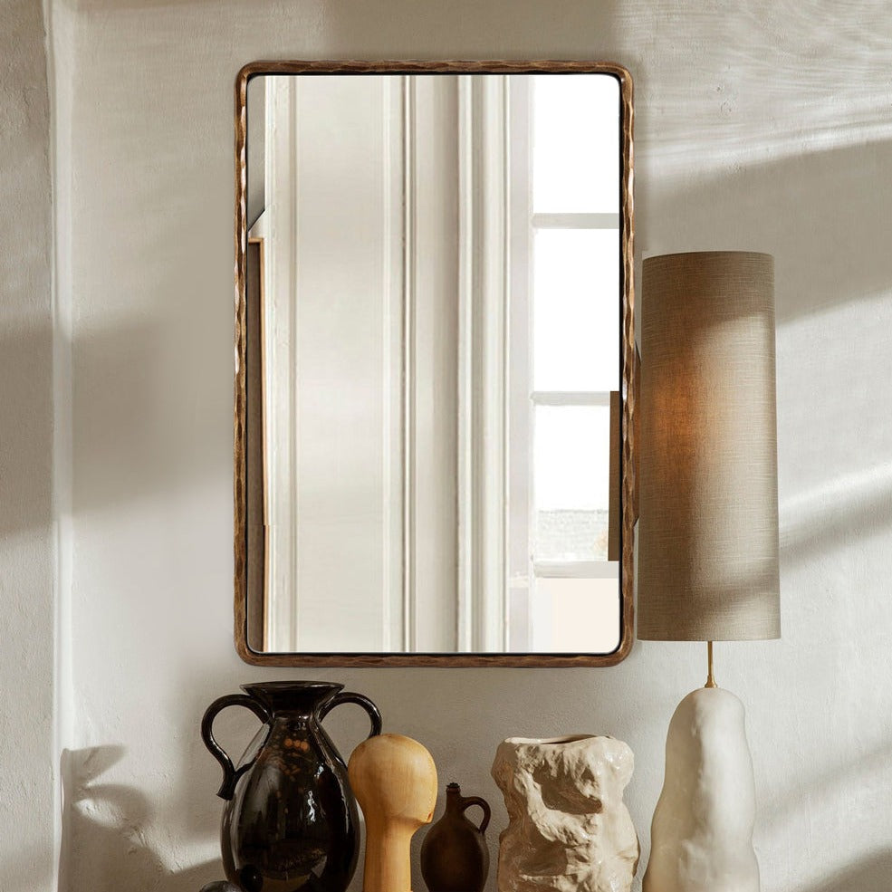 Antique Hand Hammer Frame Forged Iron Rectangle Wall Mirrors Wrought Iron Mirror
