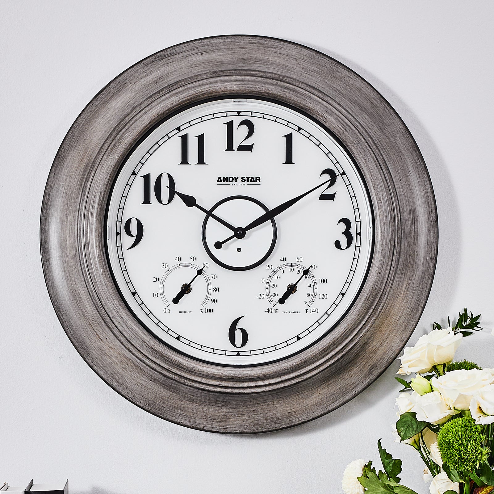 21 inch Oak Illuminated Outdoor Clocks with Thermometer Weatherproof Waterproof