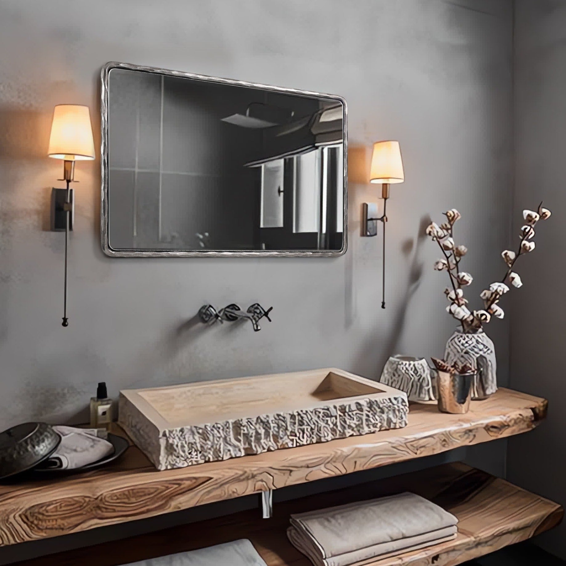 Vintage Hand Hammer Frame  Forged Iron Rectangle Wall Mirrors Wrought Iron Mirror