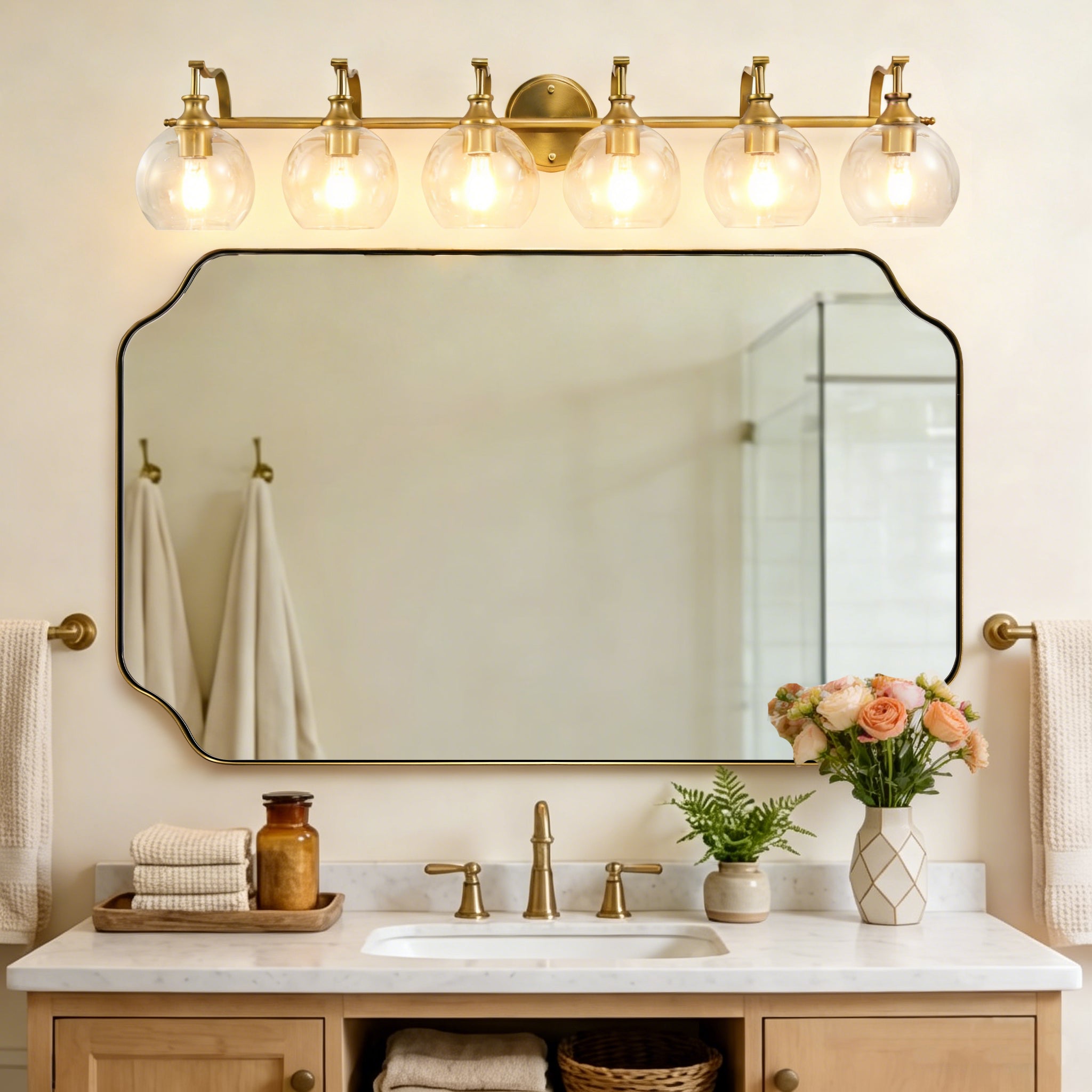 Modern Clear Globe Glass Shade Metal Crank Frame Bathroom Sconces