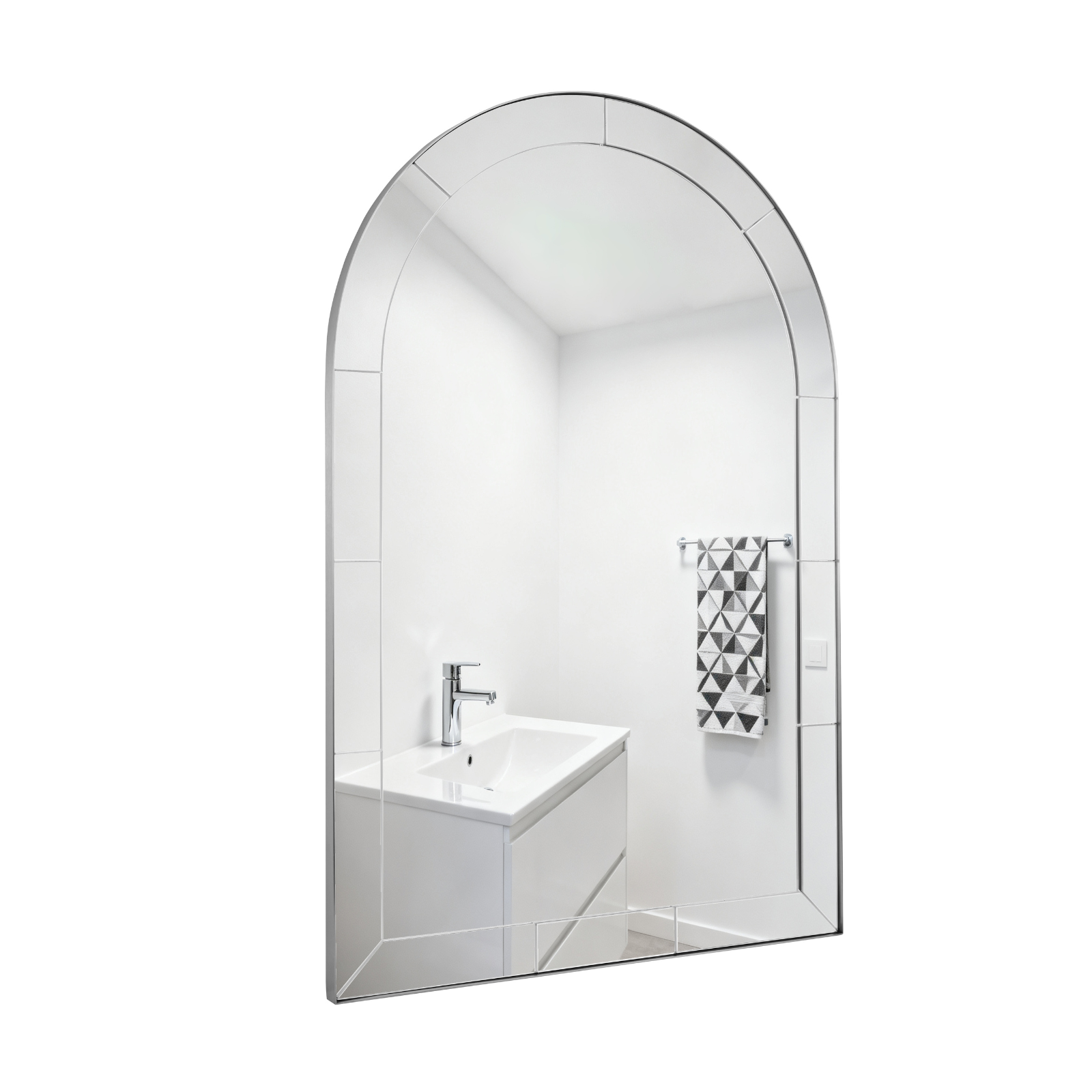 Minuette Glass Tile Edge Arched Mirror Bathroom Vanity Mirror | Stainless Steel Frame