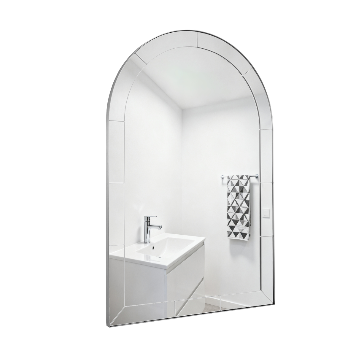 Glass Tile Edge Arched Mirror Bathroom Vanity Mirror | Stainless Steel Frame
