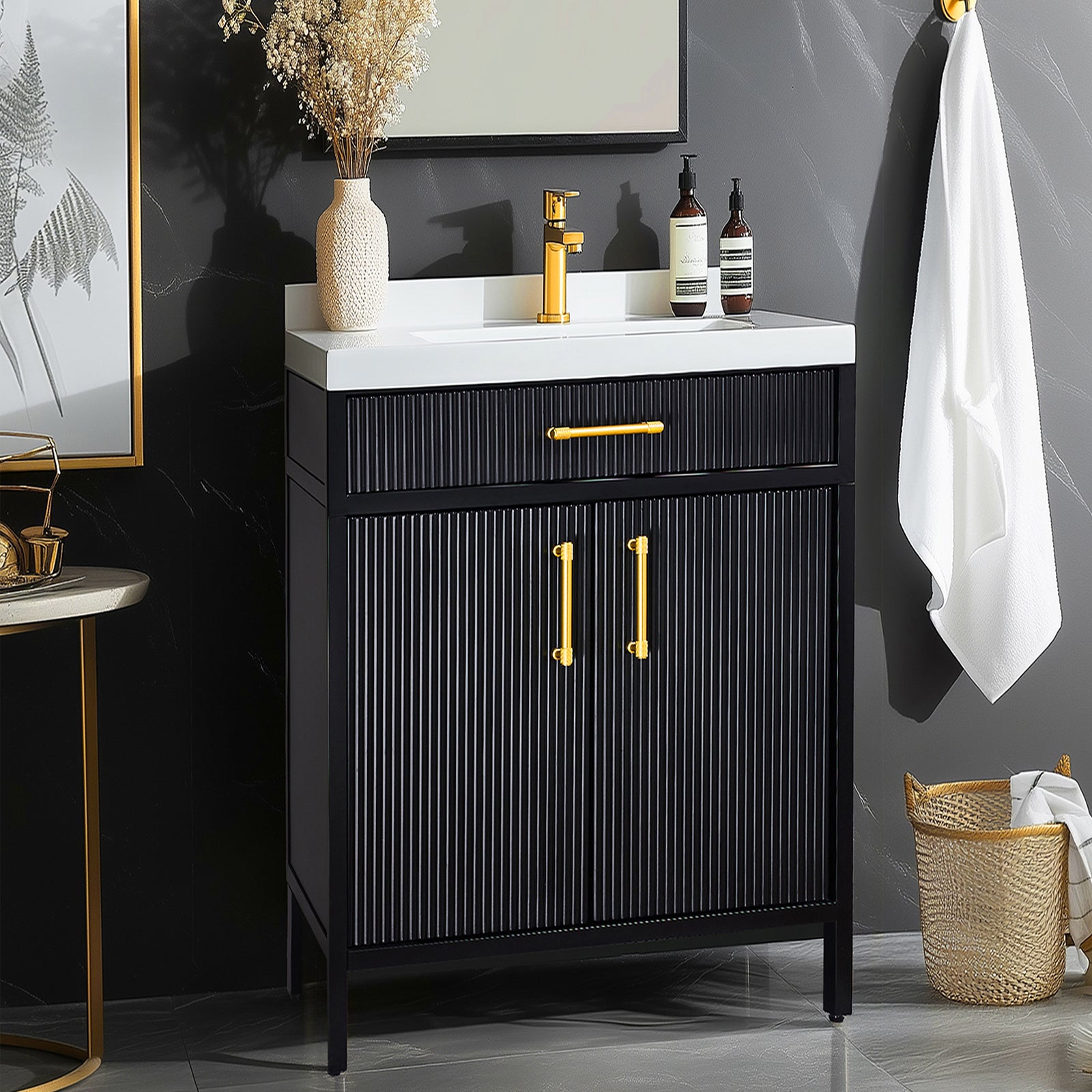 Modern Bathroom Vanities with Sink Combo Wave Bathroom Cabinet with Shelf and Drawer