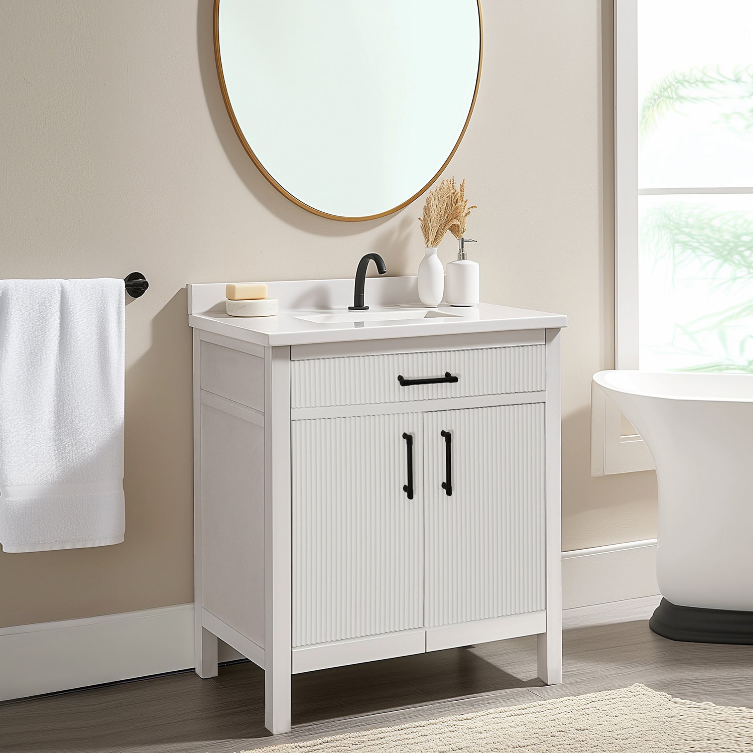 Modern Bathroom Vanities with Sink Combo Wave Bathroom Cabinet with Shelf and Drawer