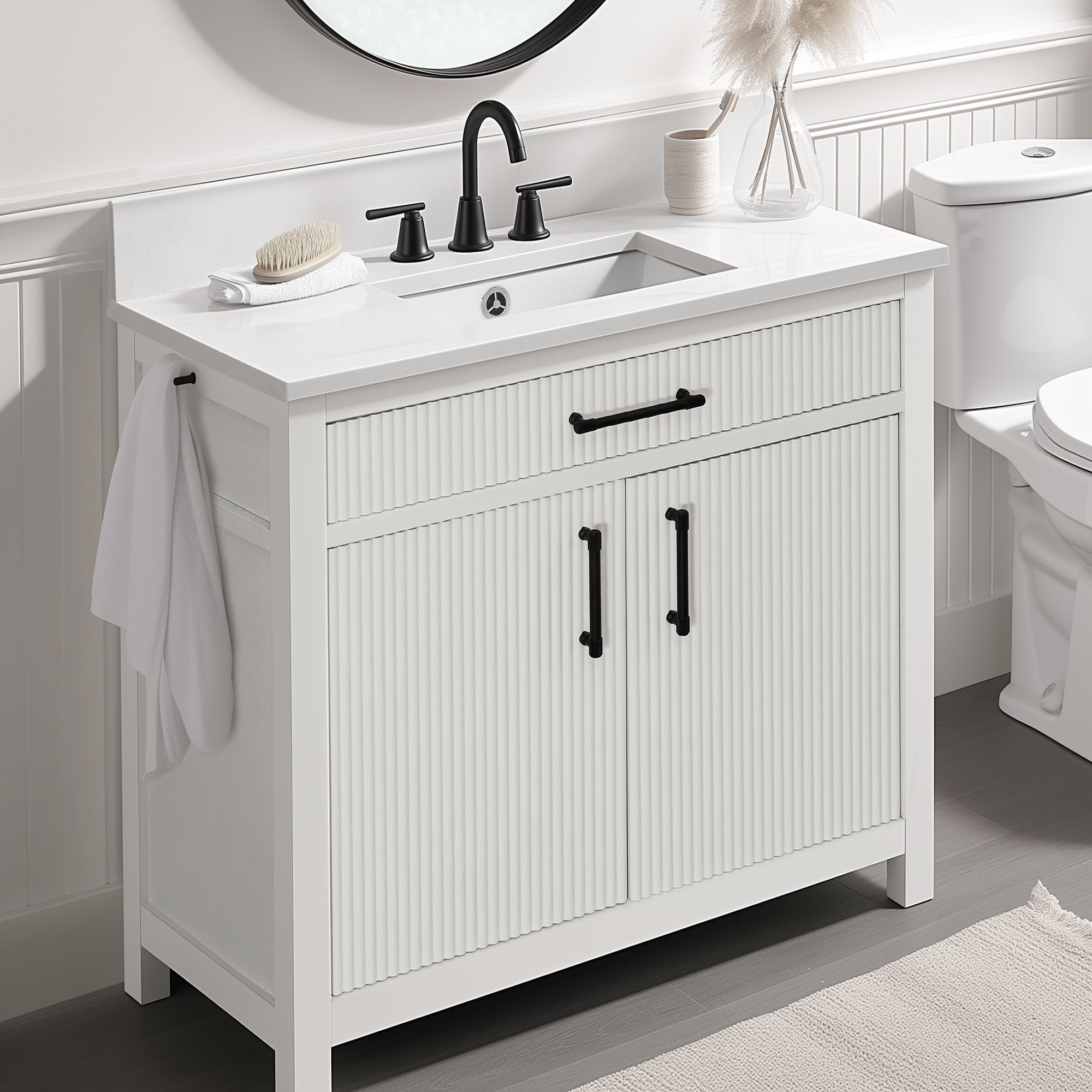 Modern Bathroom Vanities with Sink Combo Wave Bathroom Cabinet with Shelf and Drawer