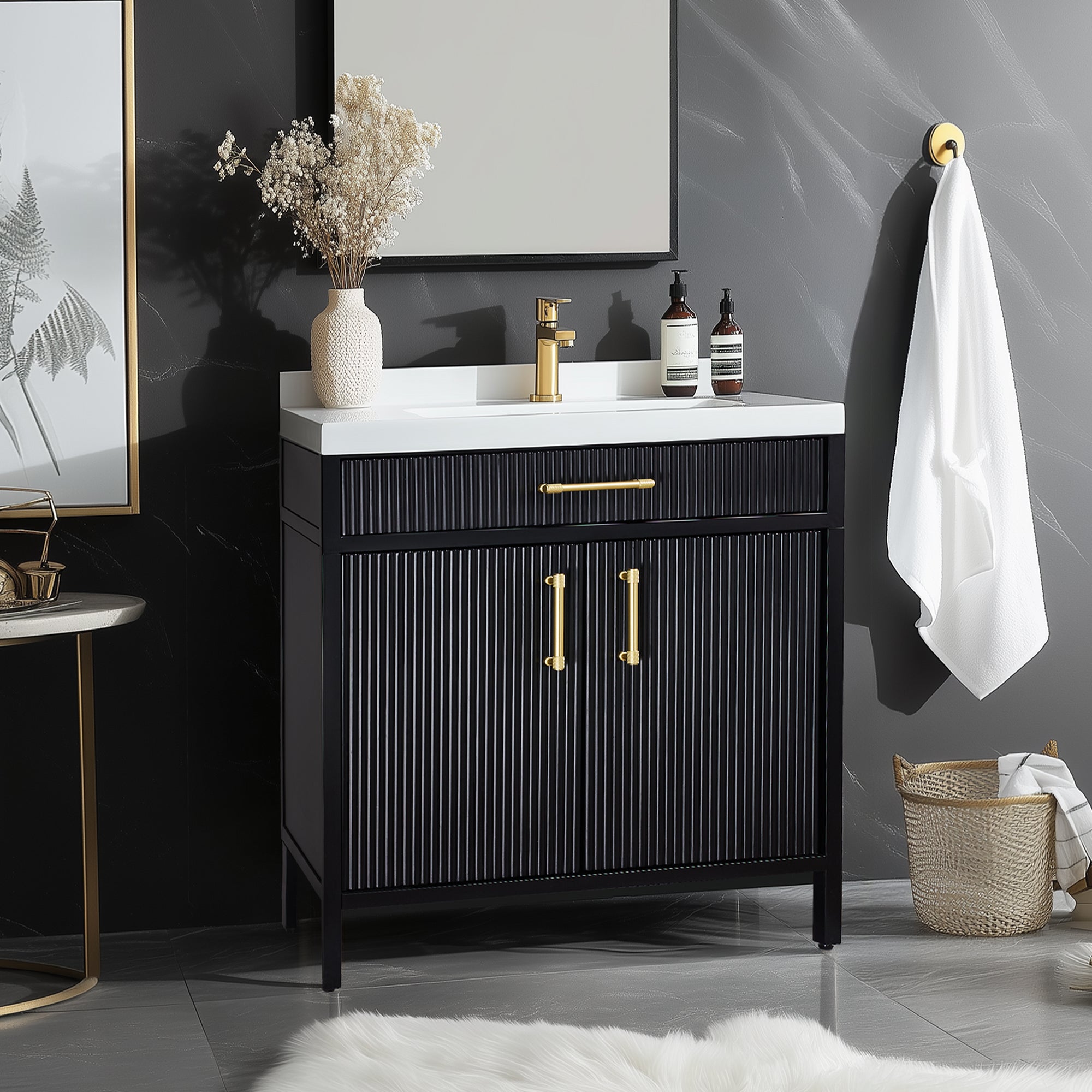 Modern Bathroom Vanities with Sink Combo Wave Bathroom Cabinet with Shelf and Drawer