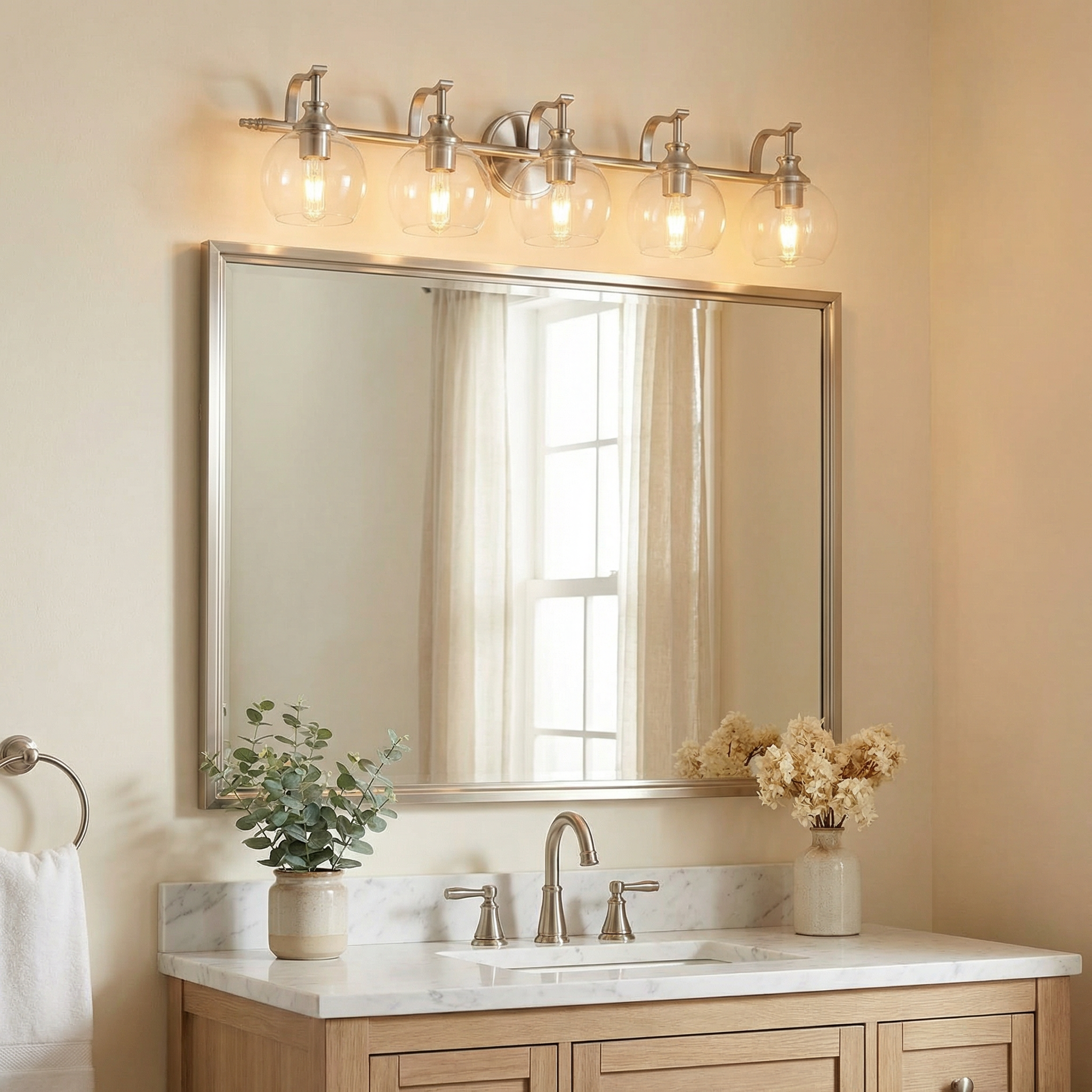 Modern Clear Globe Glass Shade Metal Crank Frame Bathroom Sconces