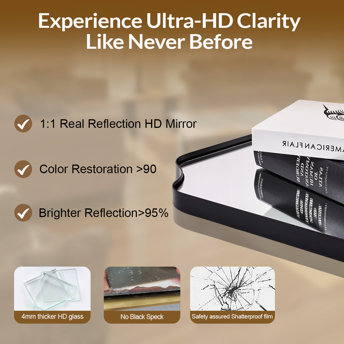 Contemporary Notched Corner Rectangle Scalloped Mirror for Wall /Bathroom | Stainless Steel Frame