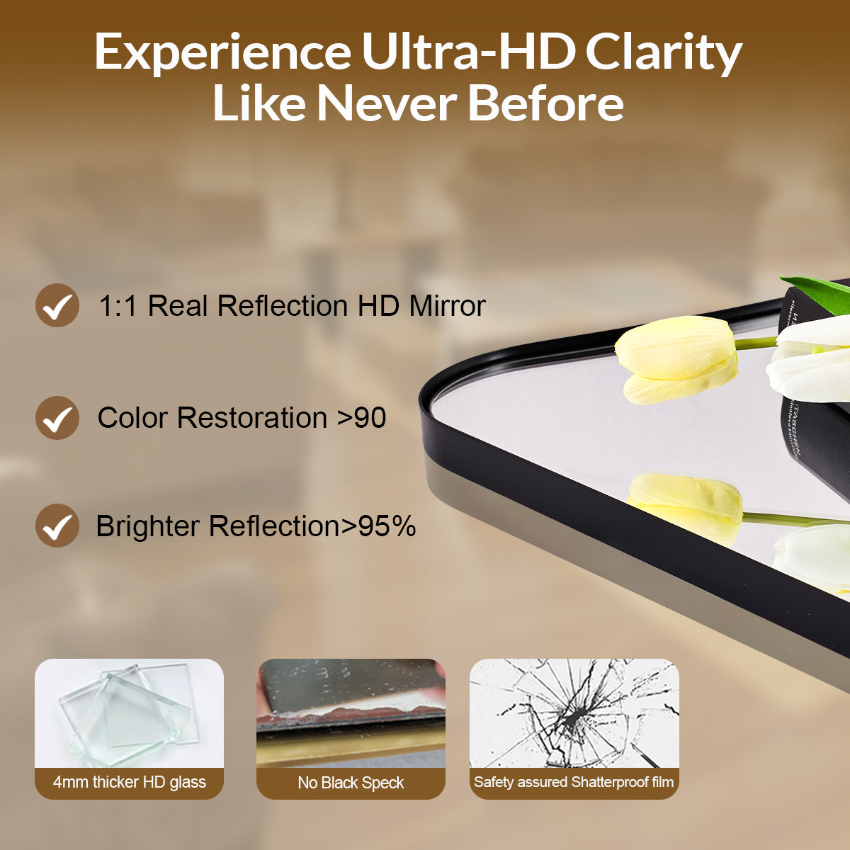 Contemporary Asymmetrical Irregular Wall Mirror for Bathroom |Stainless Steel Frame