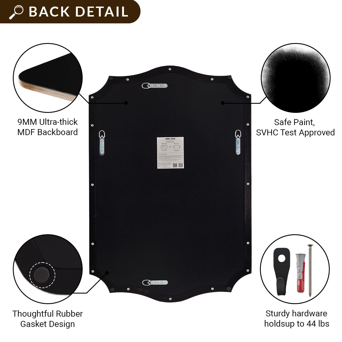 Traditional Rectangle Scalloped Wall Mirror for Bathroom | Stainless Steel Frame