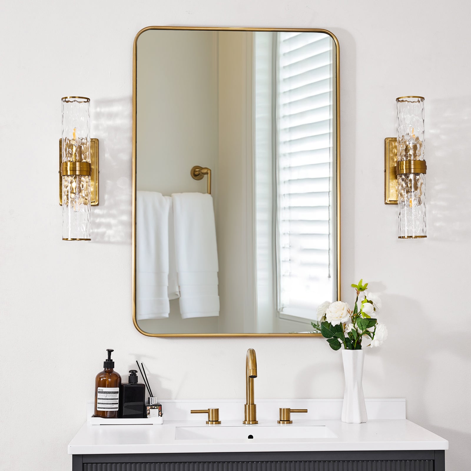 Contemporary Rounded Rectangular Bathroom Mirrors| Stainless Steel Frame U-Tube Shape