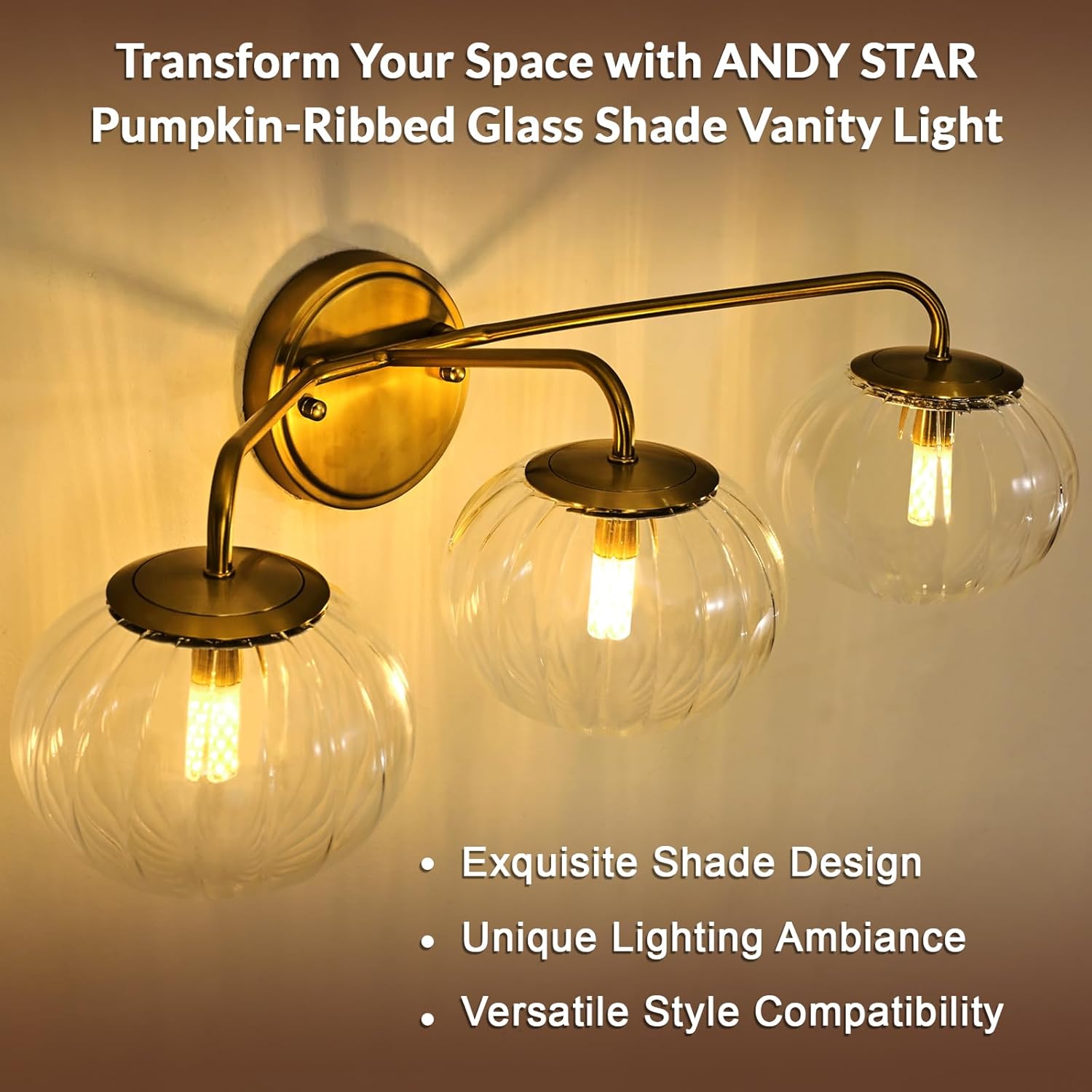 Contemporary Pumpkin Clear Glass Shades Bathroom Light Gold Wall Sconce