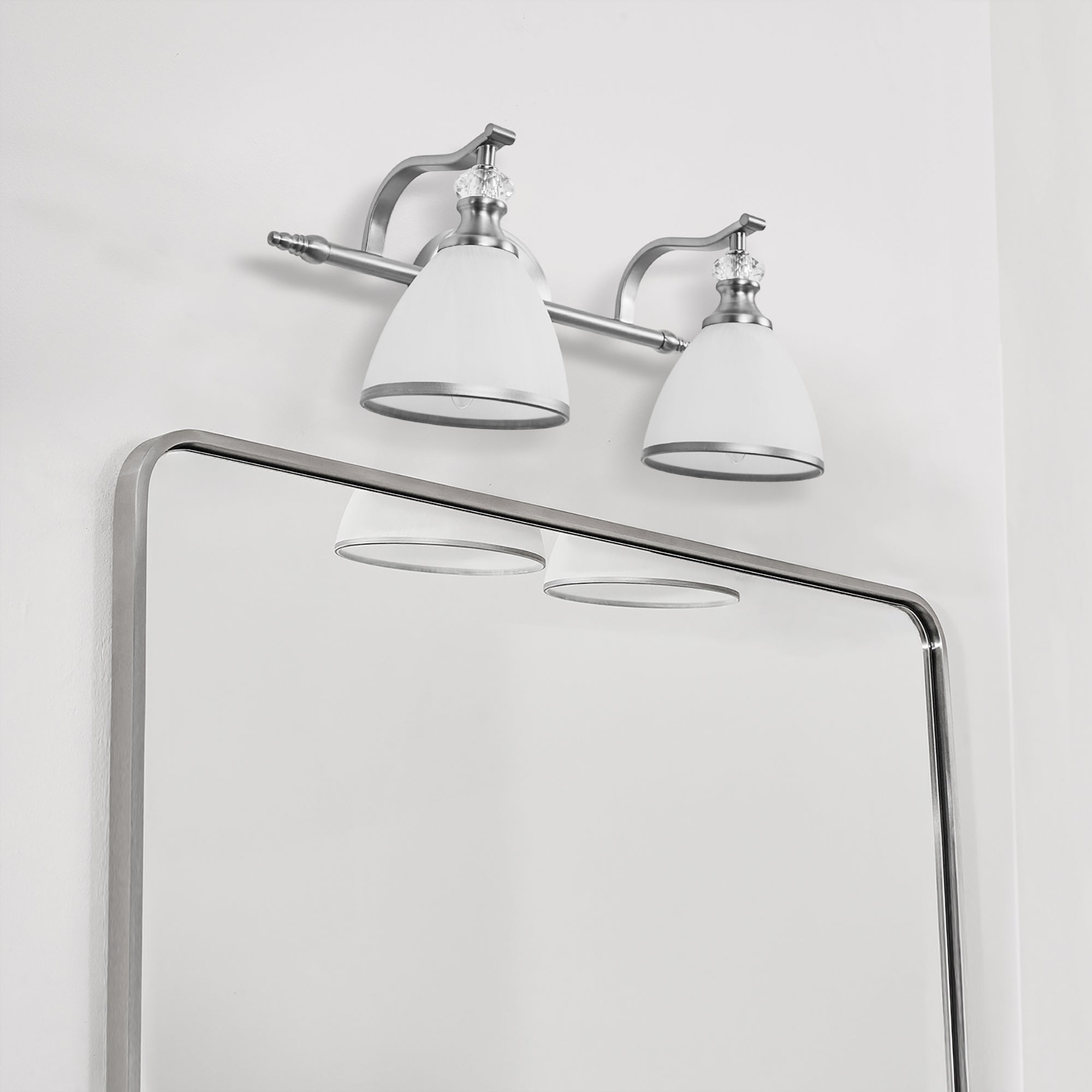 Artistical Metal Crank Frame White Frosted Trumpet Shade Bathroom Sconces