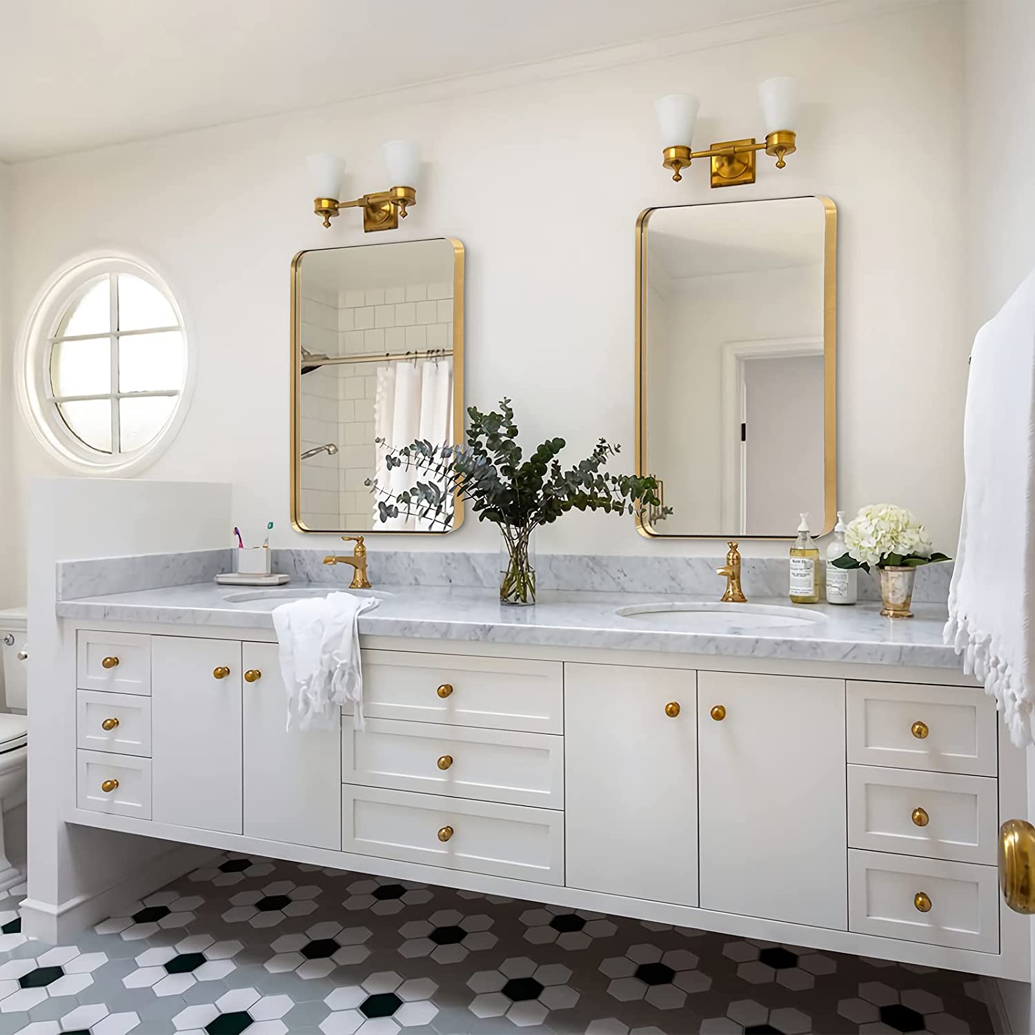 Modern Brushed Gold Rectangle Bathroom/ Vanity Mirrors with Stainless Steel Frame