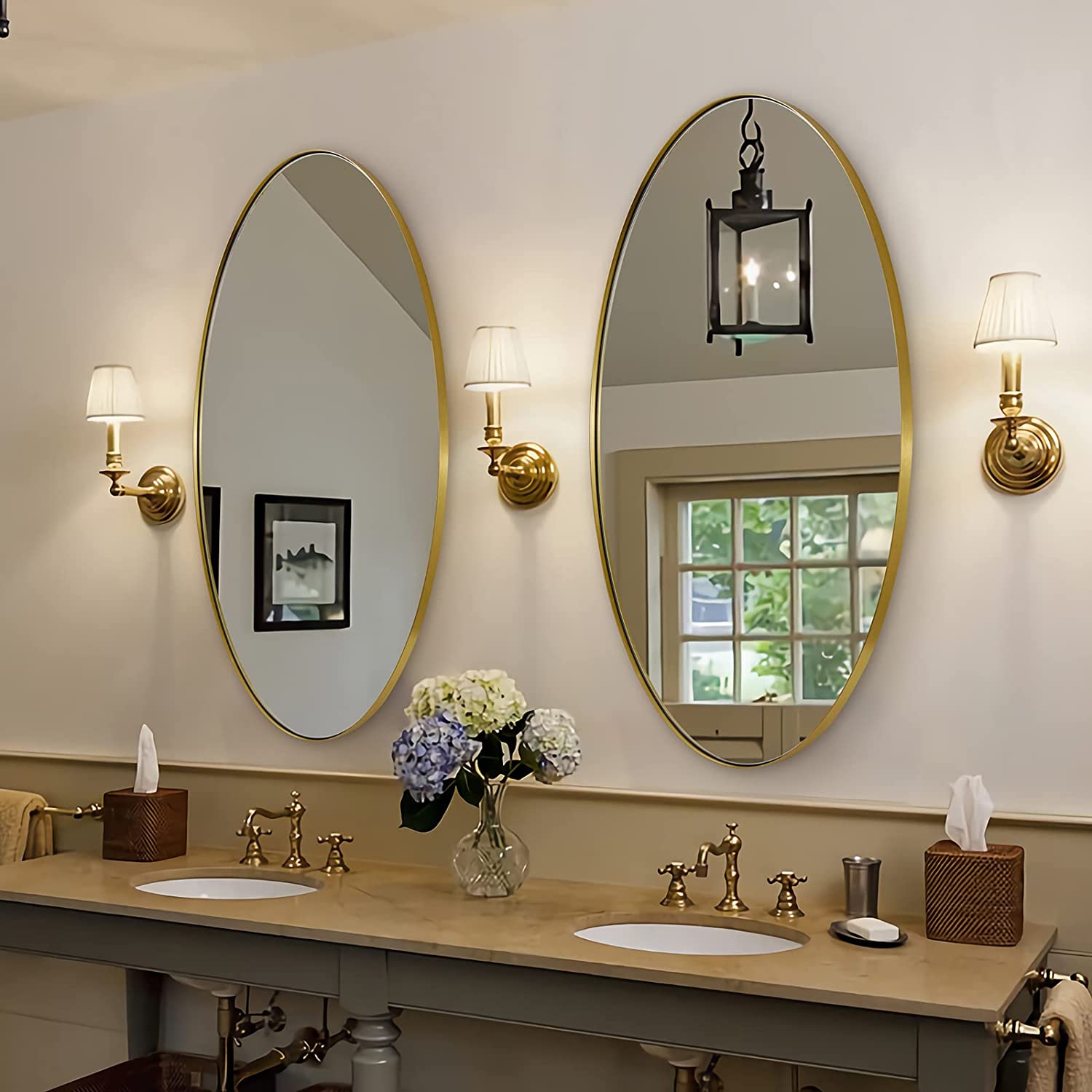 Open Box Like New: Modern Oval Bathroom Wall Mirrors |Stainless Steel Framed