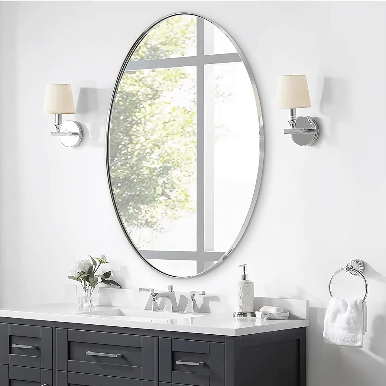 Modern Oval Bathroom Wall Mirrors |Stainless Steel Framed
