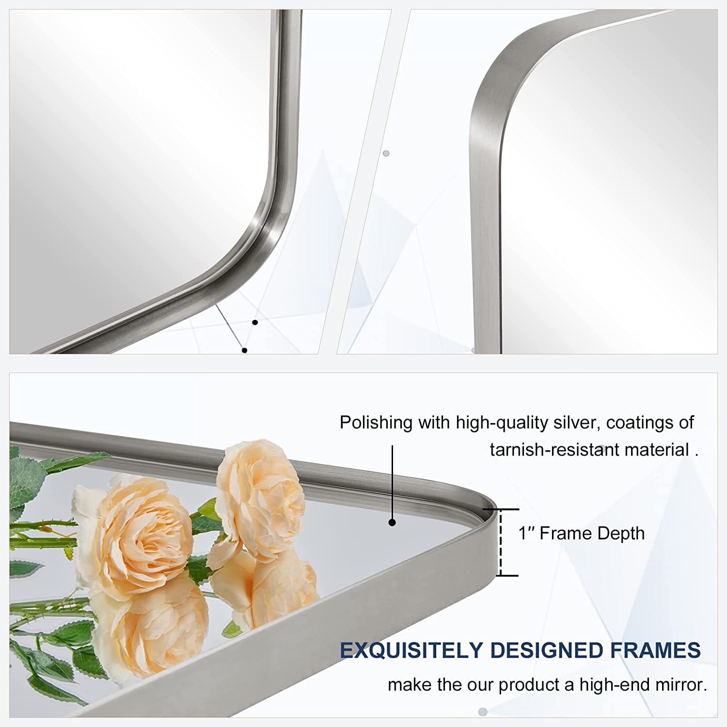 ANDY STAR Square Bathroom Mirror, Wall Decor Circle Mirror with Stainless Steel Frame