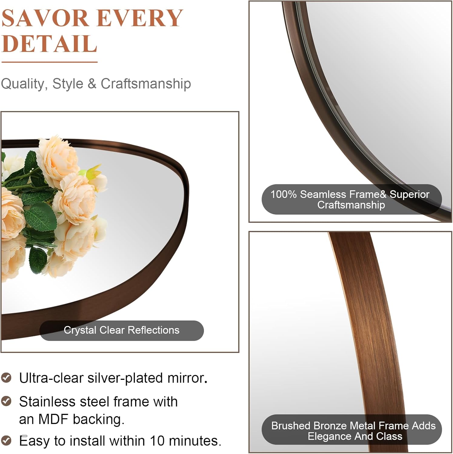 Asymmetrical Irregular Bathroom Wall Mirror | Stainless Steel Frame