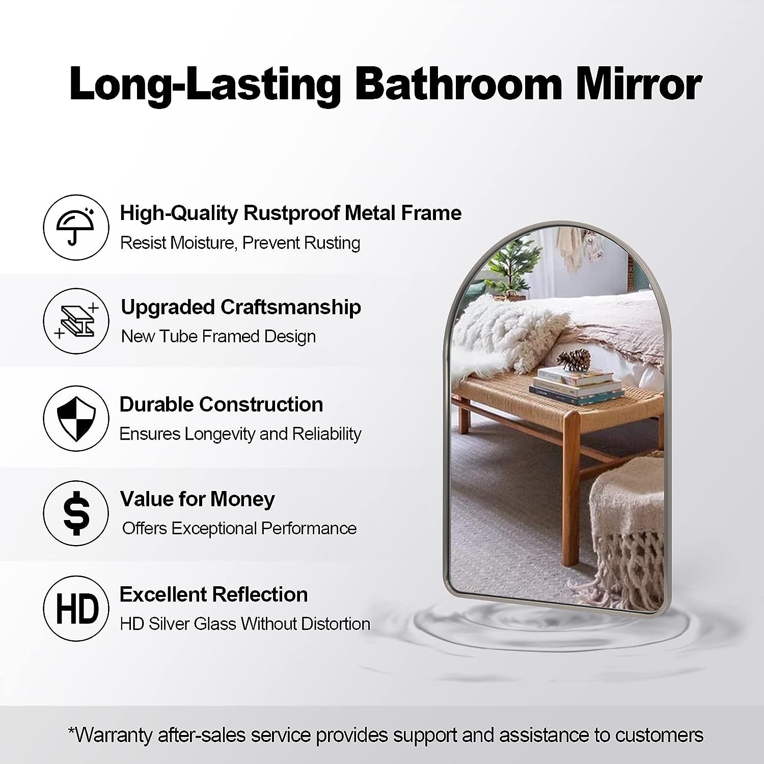 Contemporary Bold Stainless Steel Framed Arched Wall Mirrors for Bathroom, Living Room, Entry