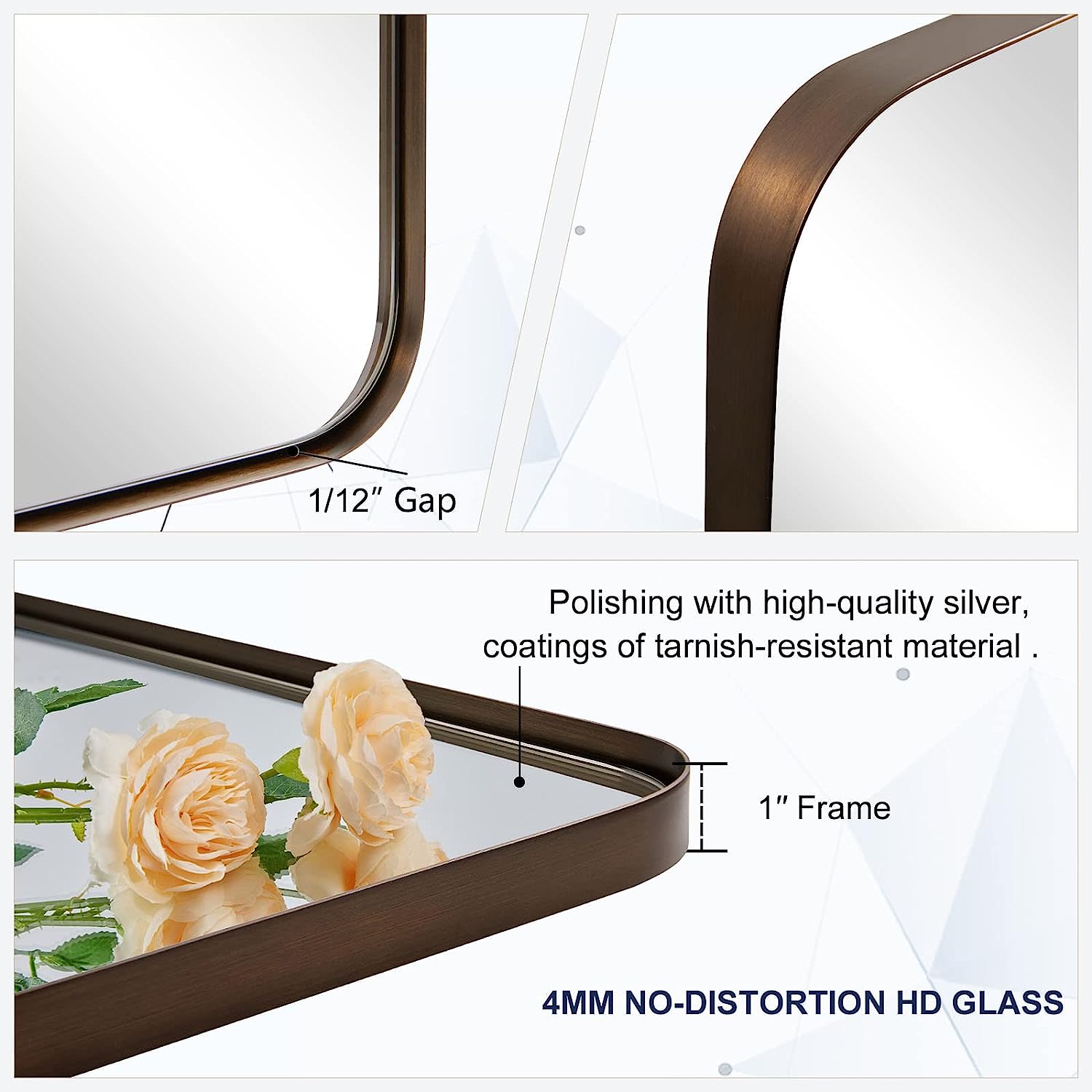 Modern Brushed Bronze Rounded Rectangle Bathroom/ Vanity Mirror| Stainless Steel Frame