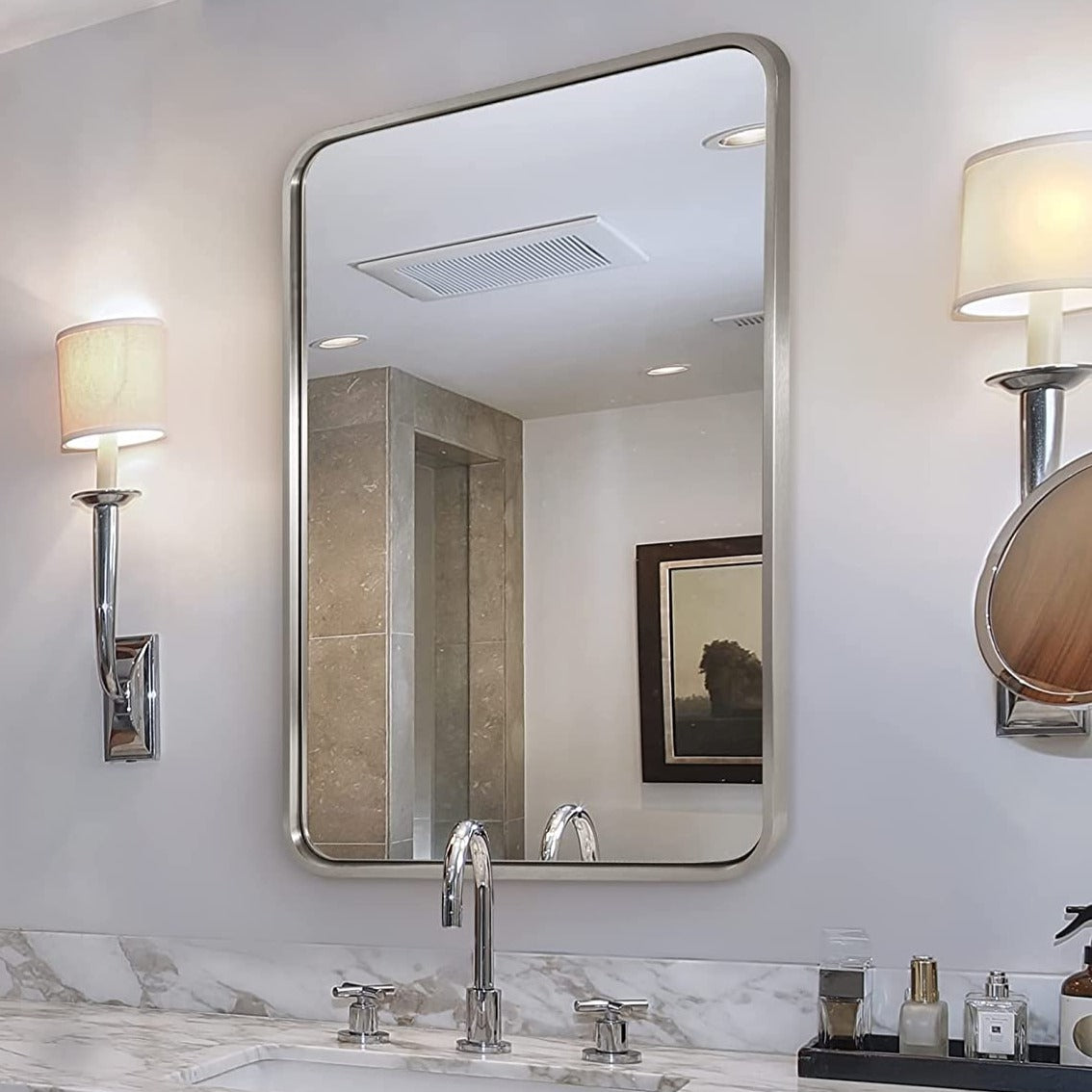Modern Bold Framed Rectangle Wall Mirrors for Bathroom Wall| Stainless Steel Framed