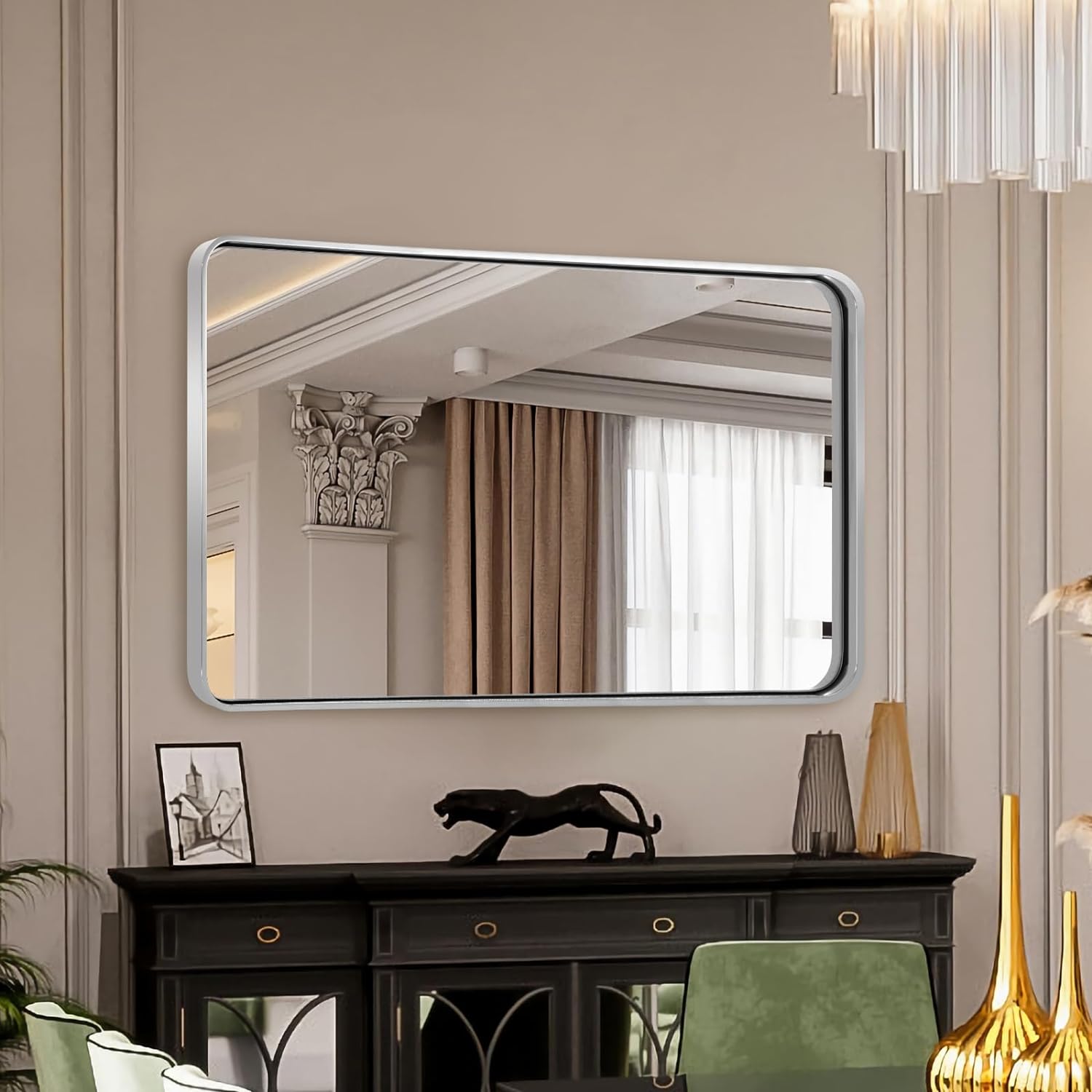 Modern Bold Framed Rectangle Wall Mirrors for Bathroom Wall| Stainless Steel Framed