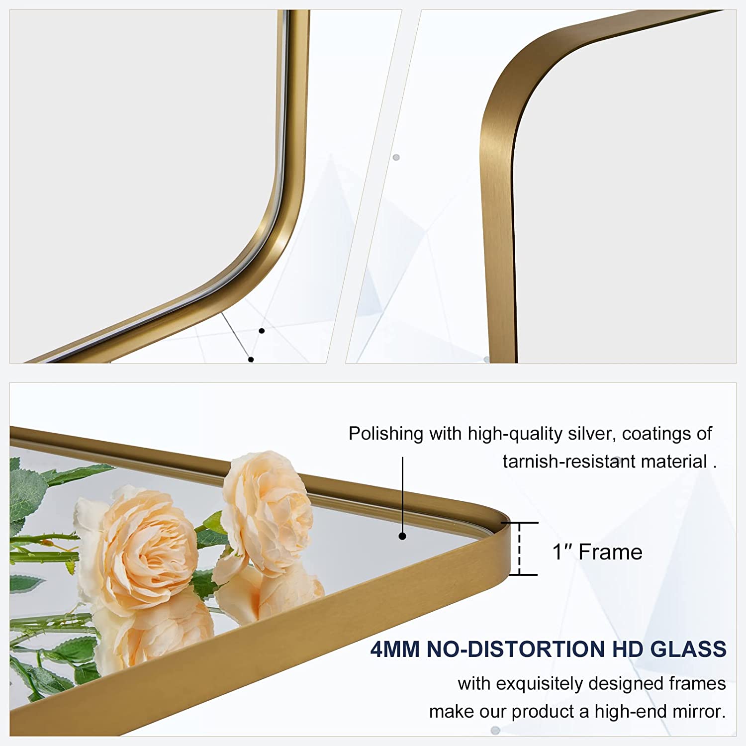 Modern Brushed Gold Rectangle Bathroom/ Vanity Mirrors with Stainless Steel Frame