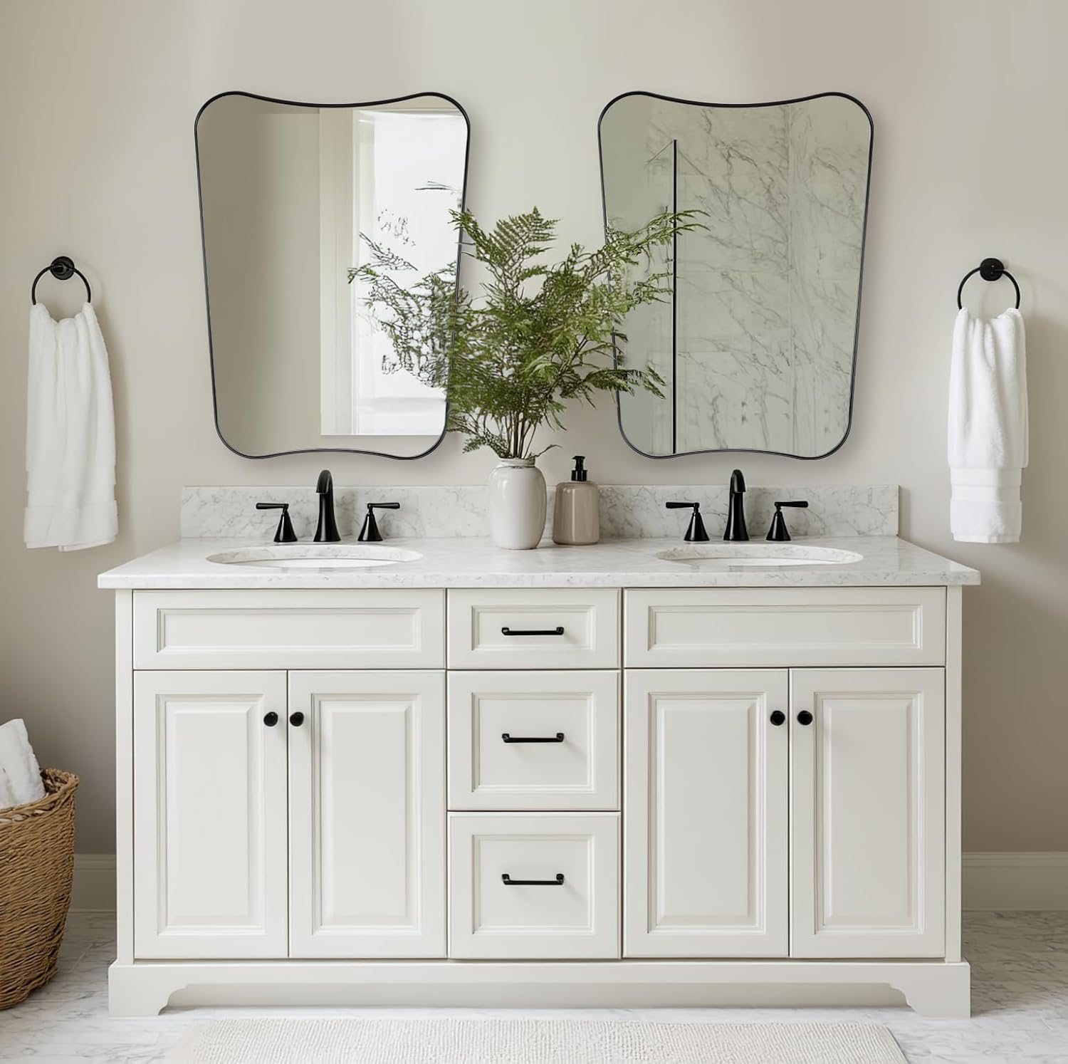 Modern Concave Top Rectangle Irregular Scalloped Bathroom Wall Mirror |Stainless Steel Frame