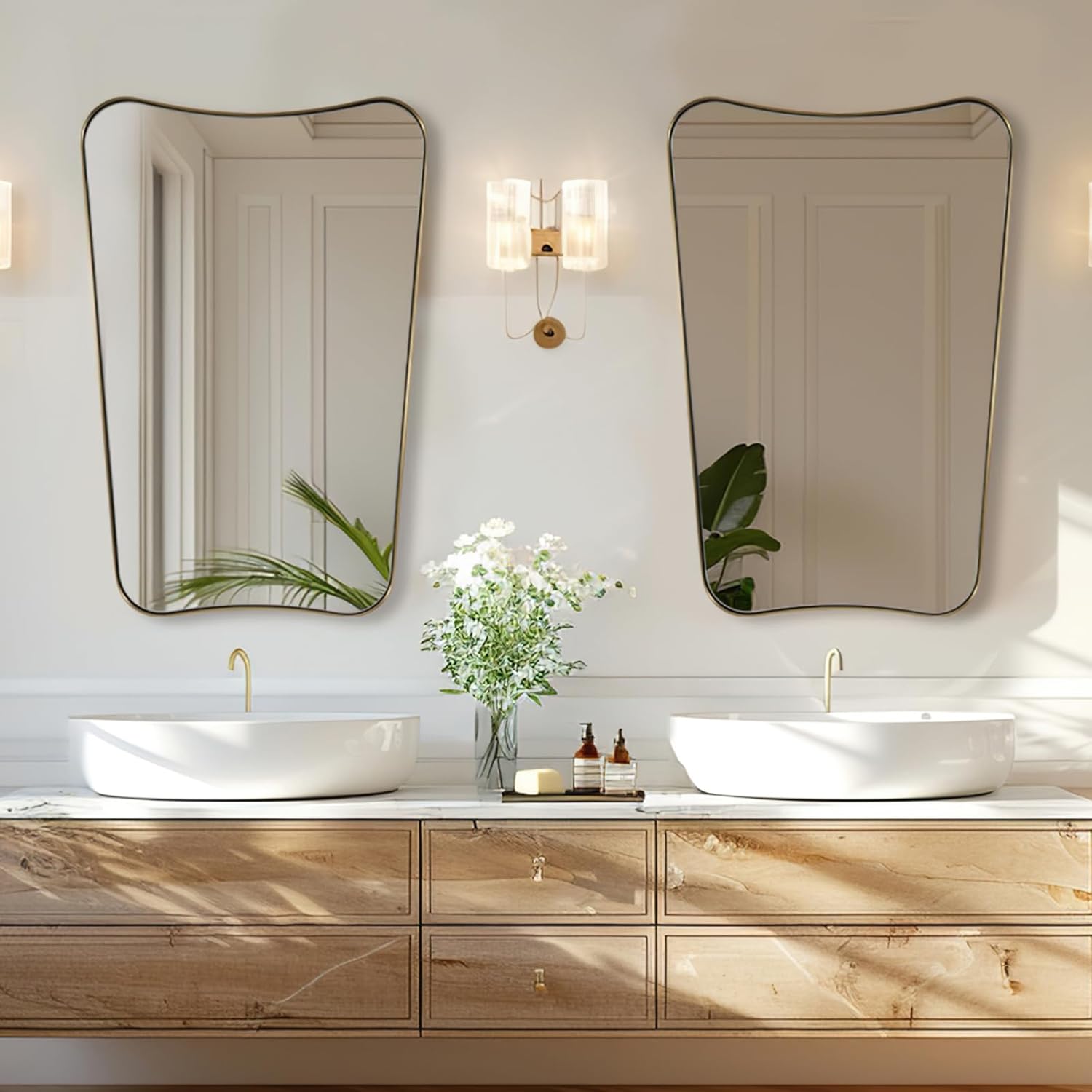 Antique Concave Top Rectangle Scalloped Decor Bathroom Mirror |Stainless Steel Frame