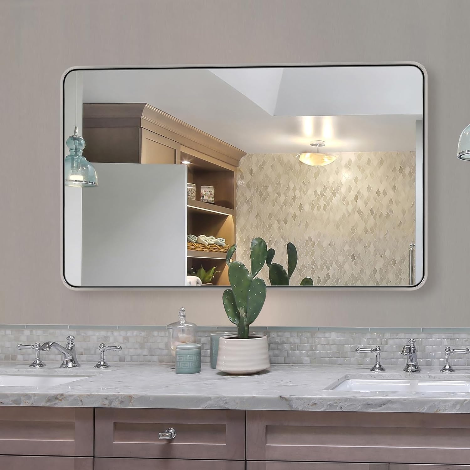 Modern Bold Framed Rectangle Wall Mirrors for Bathroom Wall| Stainless Steel Framed