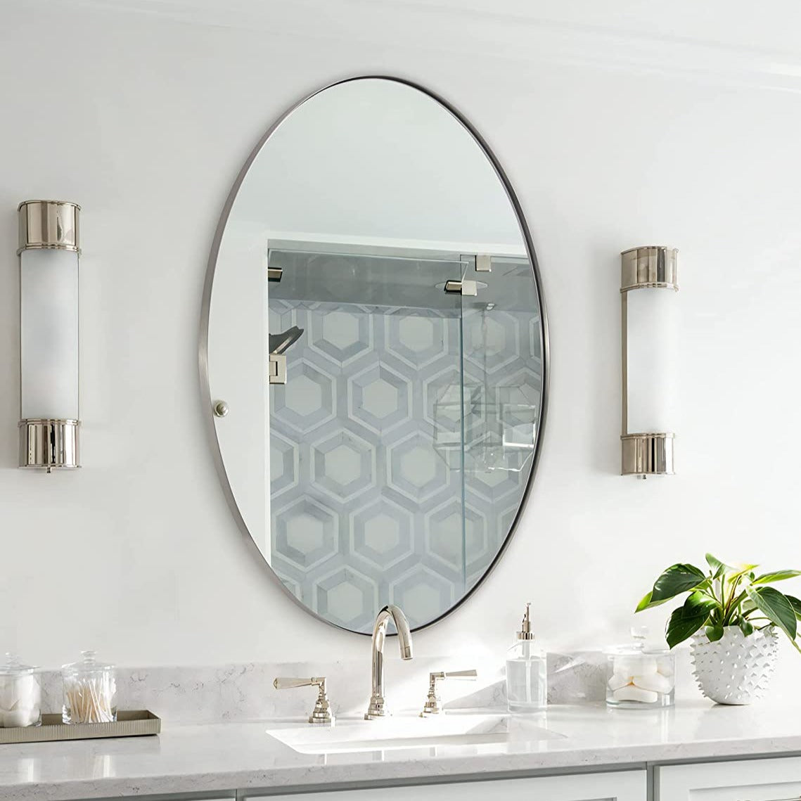 Modern Oval Bathroom Wall Mirrors |Stainless Steel Framed