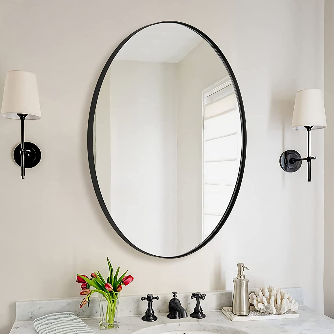 Modern Oval Bathroom Wall Mirrors |Stainless Steel Framed