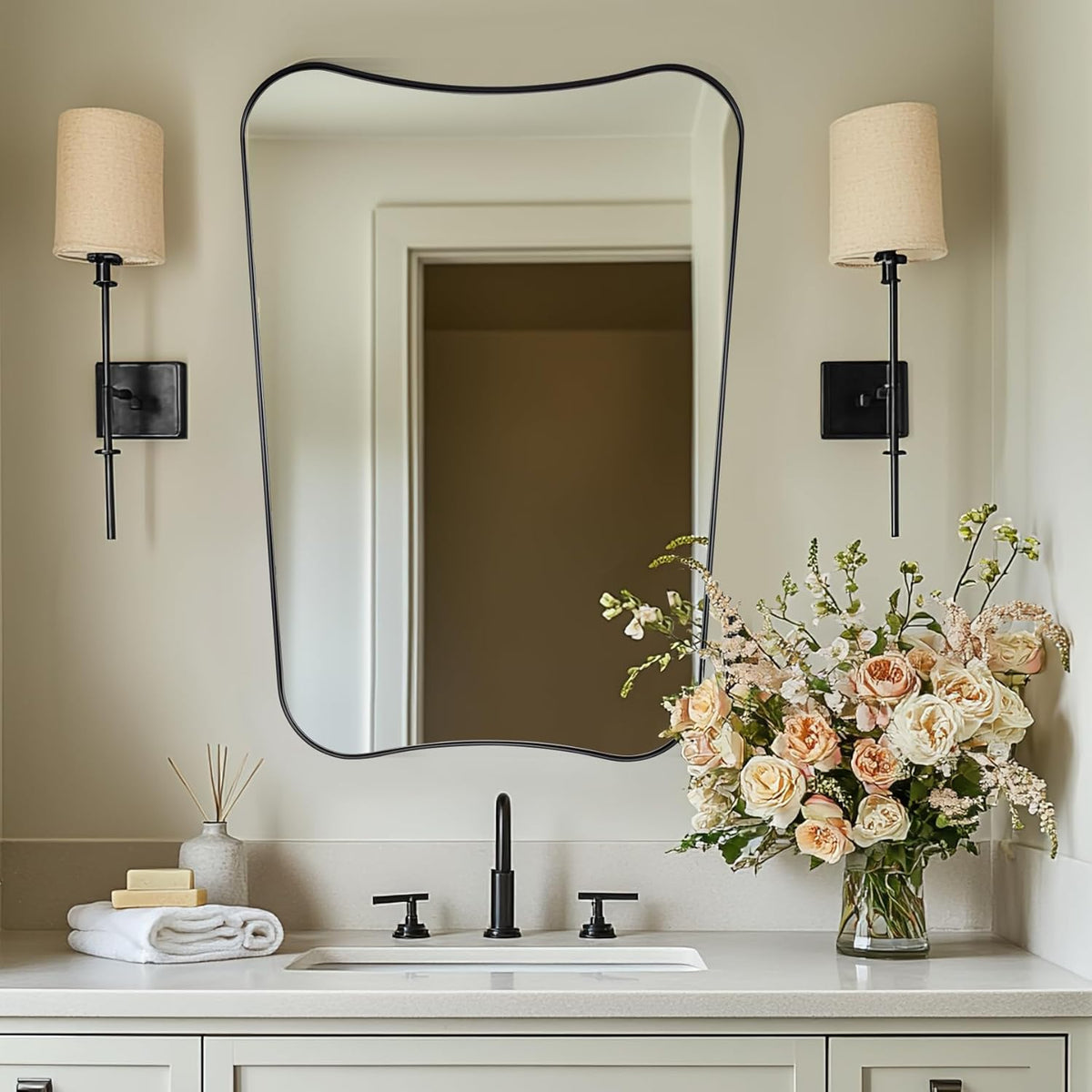Italian Luxury Style Irregular Scalloped Wall Mirror for Bathroom |Stainless Steel Frame