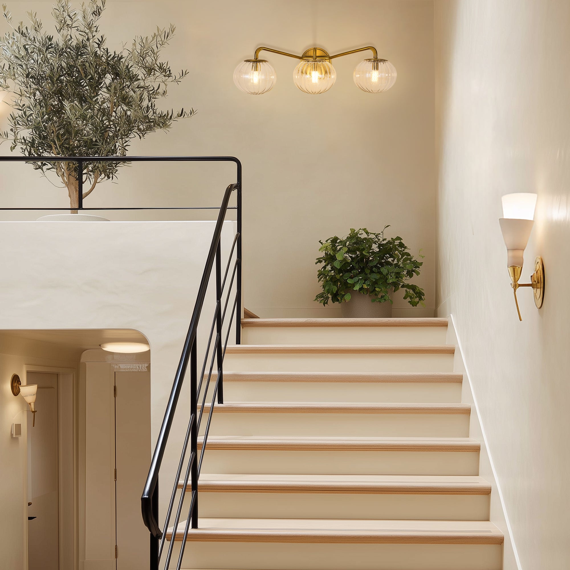 Contemporary Pumpkin Clear Glass Shades Bathroom Wall Sconce