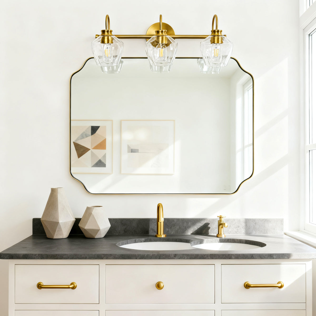 Vintage Gooseneck Hammered Glass Shade Bathroom Vanity Light