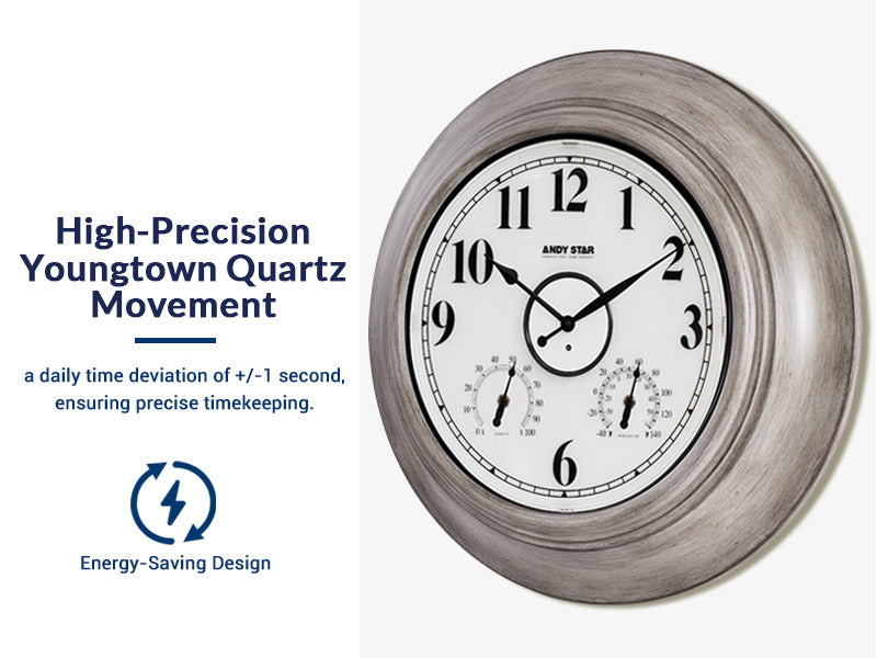 21 inch Oak Illuminated Outdoor Clocks with Thermometer Weatherproof Waterproof