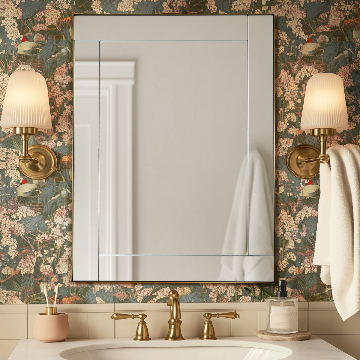 Luxury Geometric Glass Tile Rectangular Bathroom Vanity Mirror | Stainless Steel Frame