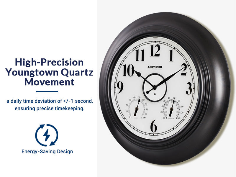 Contemporary Outdoor Clock with Thermometer Waterproof, 21 inch Black