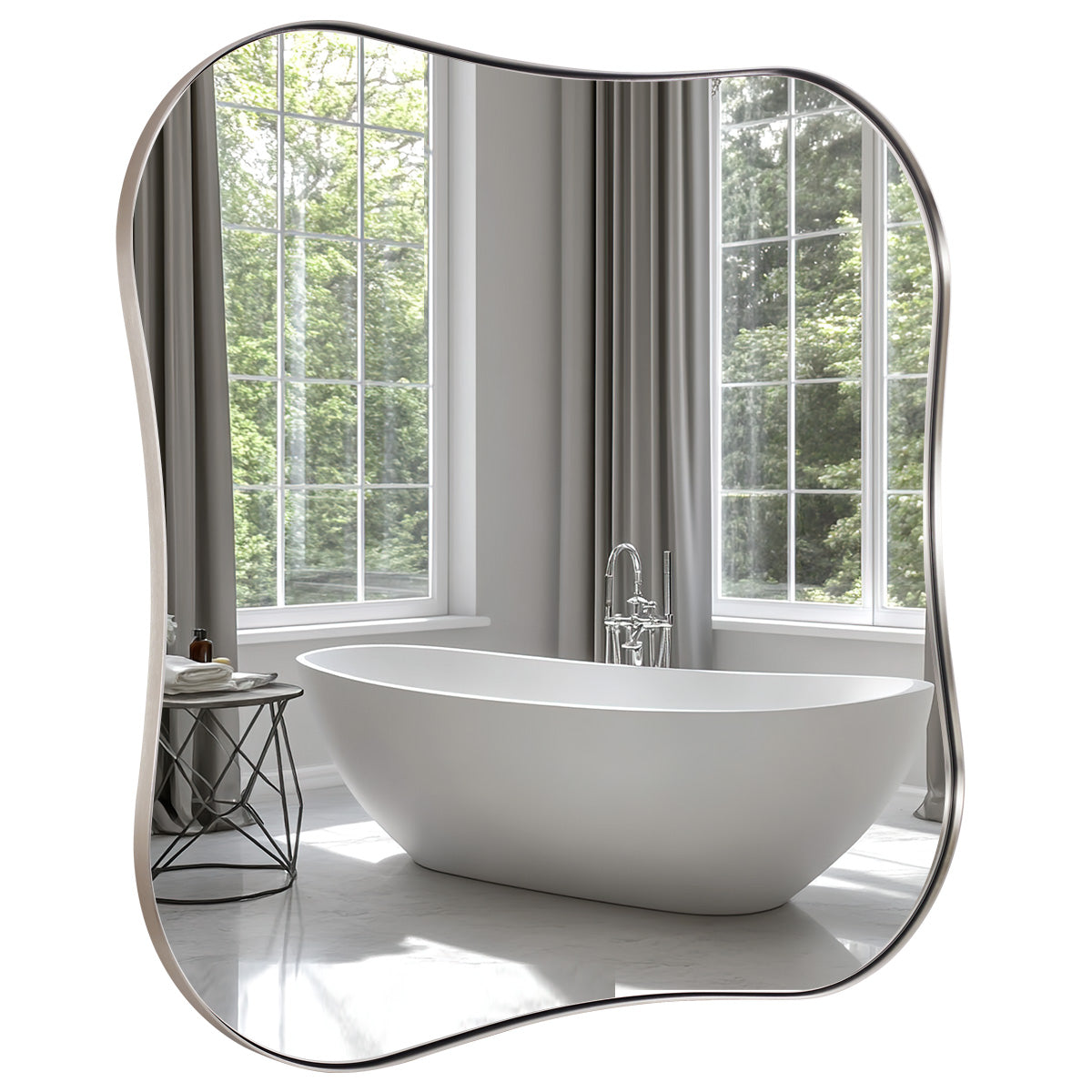 Contemporary Square Scalloped Bathroom Mirrors | 30Inch,Stainless Steel Framed