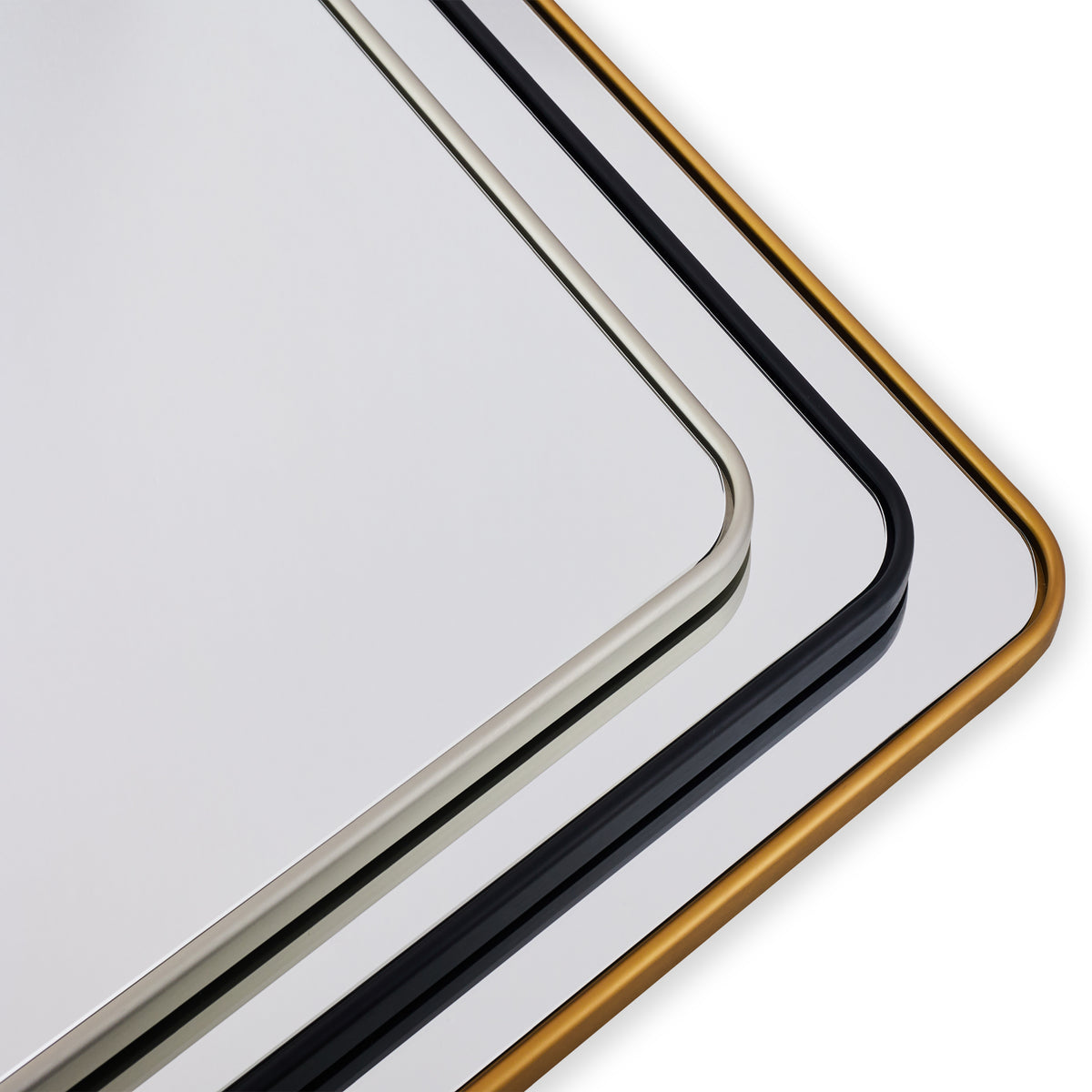 Contemporary Rounded Rectangular Bathroom Wall Mirror| Aluminum U-Tube Framed