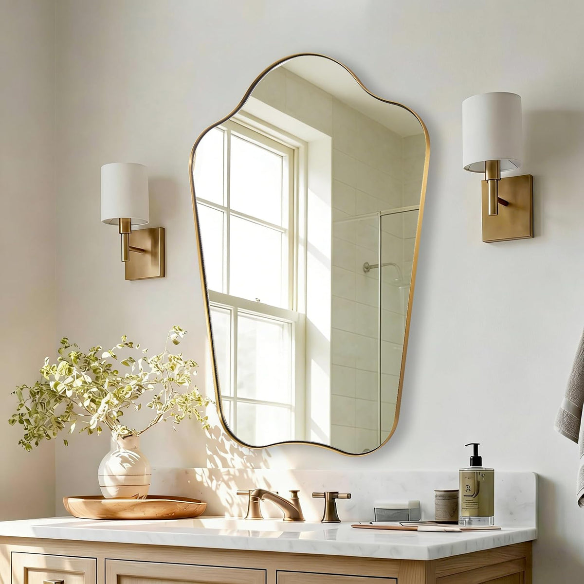 Contemporary Curved Top Arch Scalloped Bathroom Wall Mirror | Stainless Steel Frame