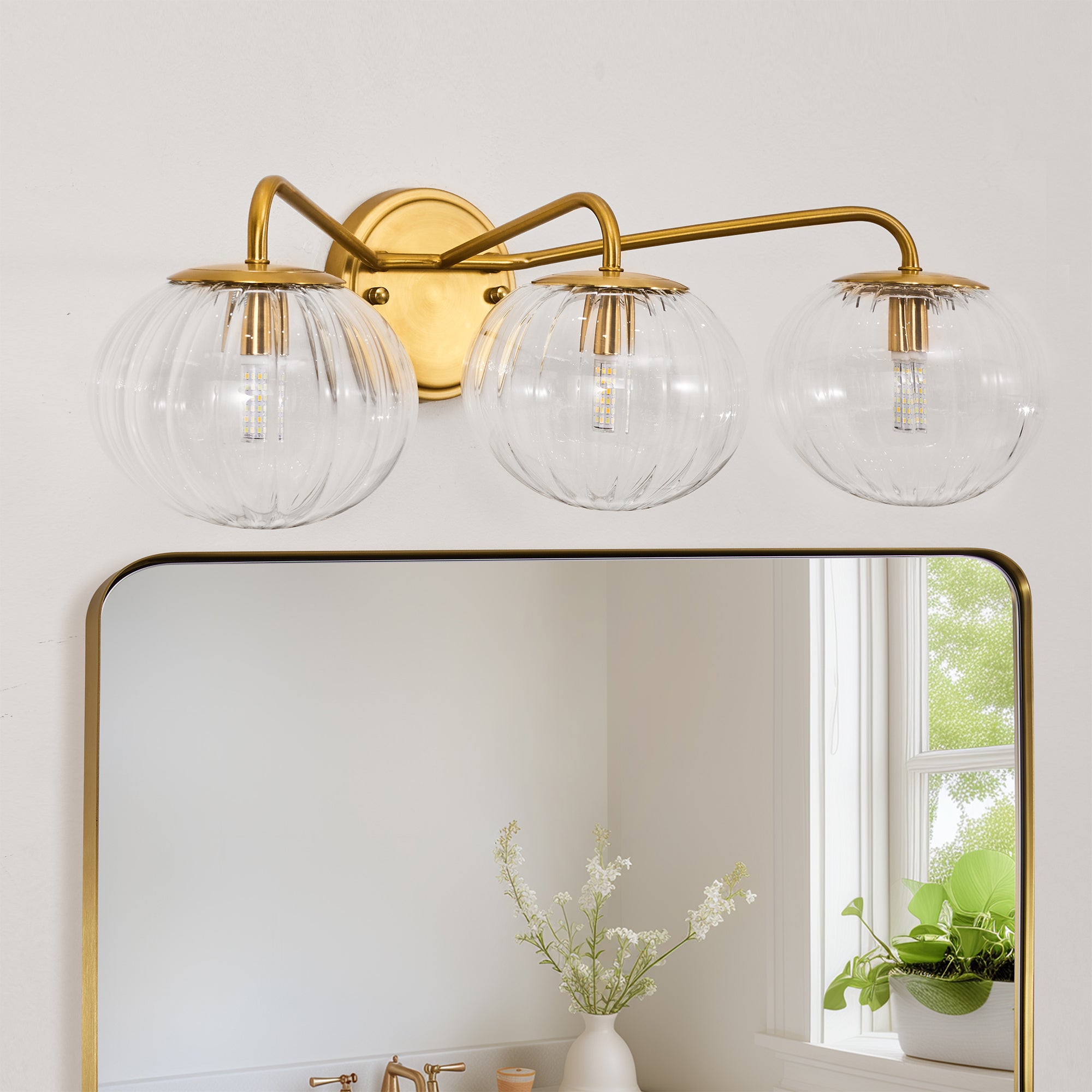 Contemporary Pumpkin Clear Glass Shades Bathroom Wall Sconce