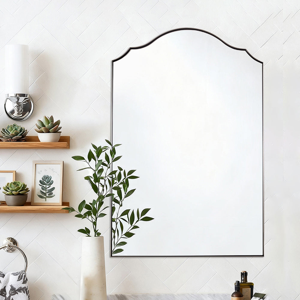 Contemporary Scalloped Arched Curved Mirror Bathroom Wall Mirror | Stainless Steel Frame