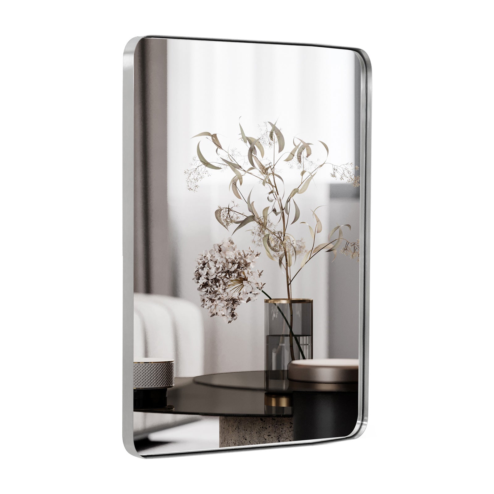 Modern Rounded Rectangle Mirror for Bathroom/ Vanity/ Wall | Stainless Steel Frame