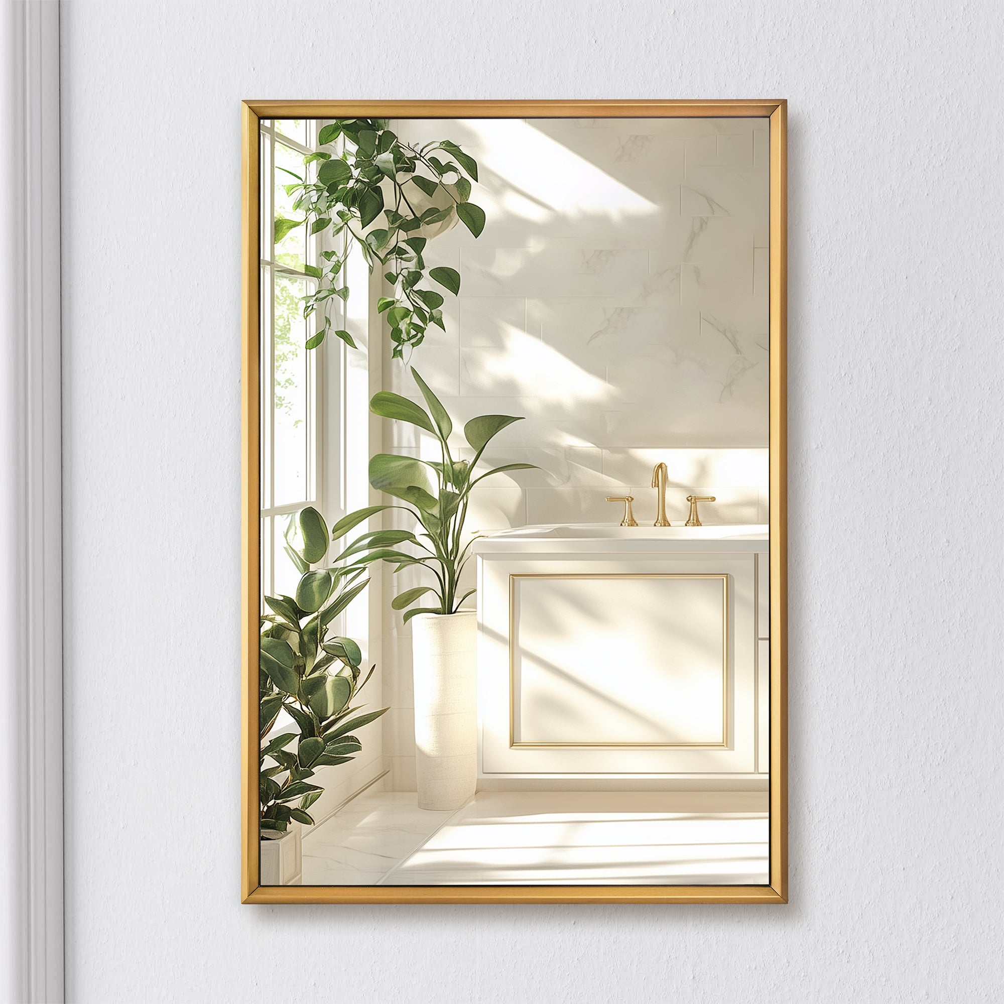 Contemporary Beveled Framed Rectangle Wall Mirror for Bathroom Vanity|Stainless Steel Frame
